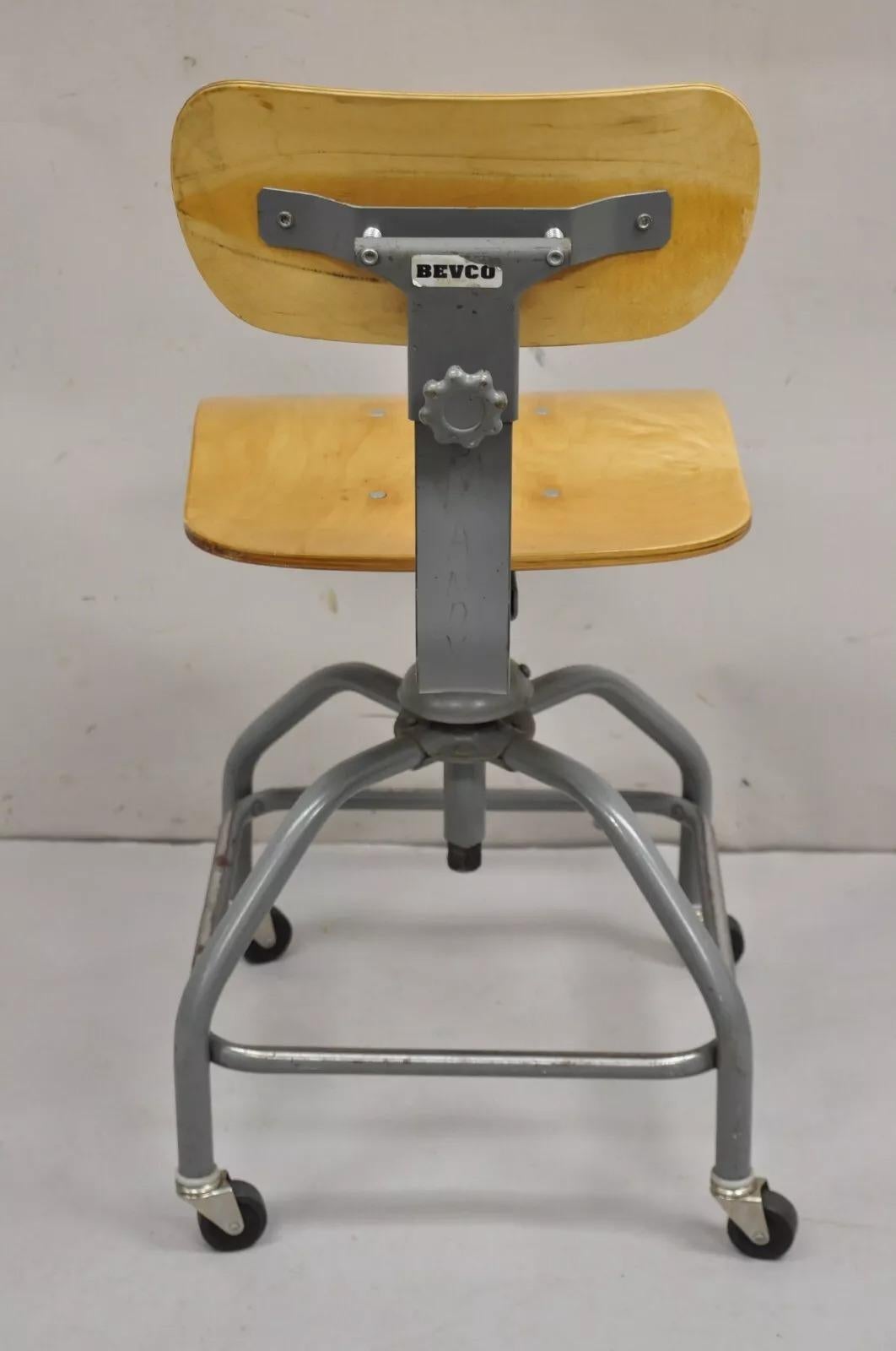 Vintage Bevco Maquinista Industrial Metal Ajustable Taburete de Dibujo Silla de Trabajo en venta 2
