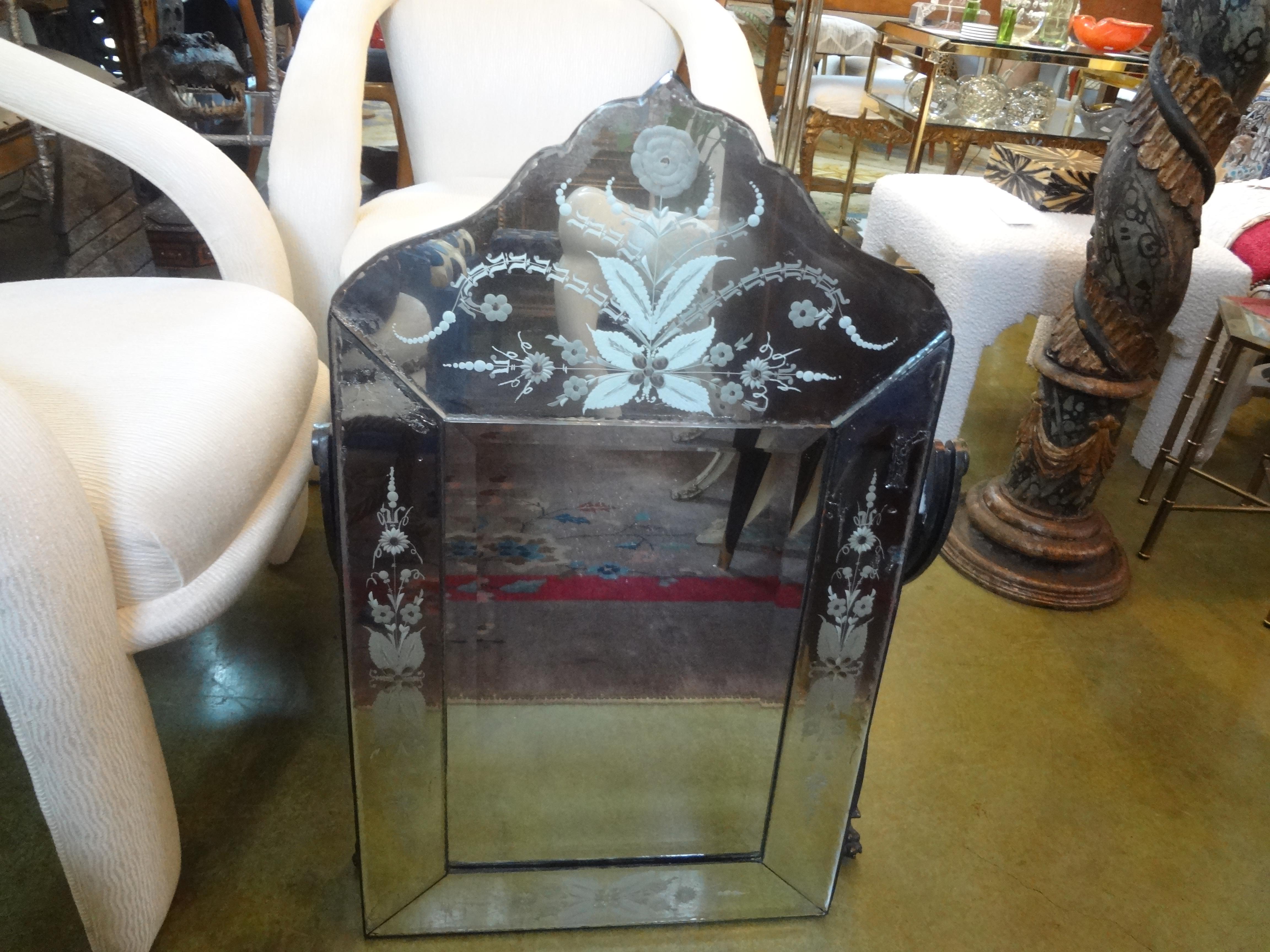 Vintage Beveled and Etched Venetian Mirror In Good Condition In Houston, TX