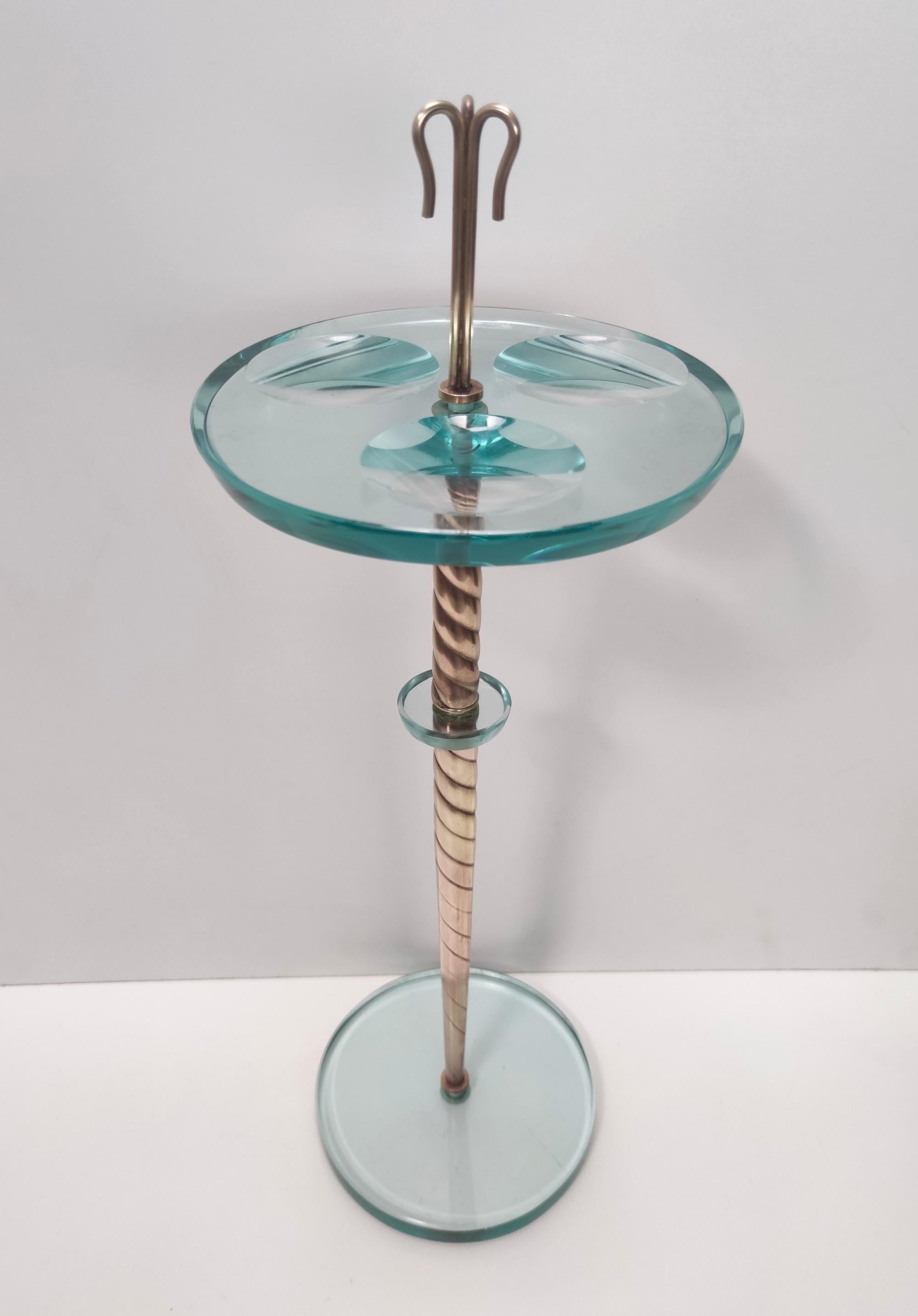 Mid-Century Modern Vintage Beveled Glass and Brass Ashtray Stand Ascribable to Fontana Arte, Italy