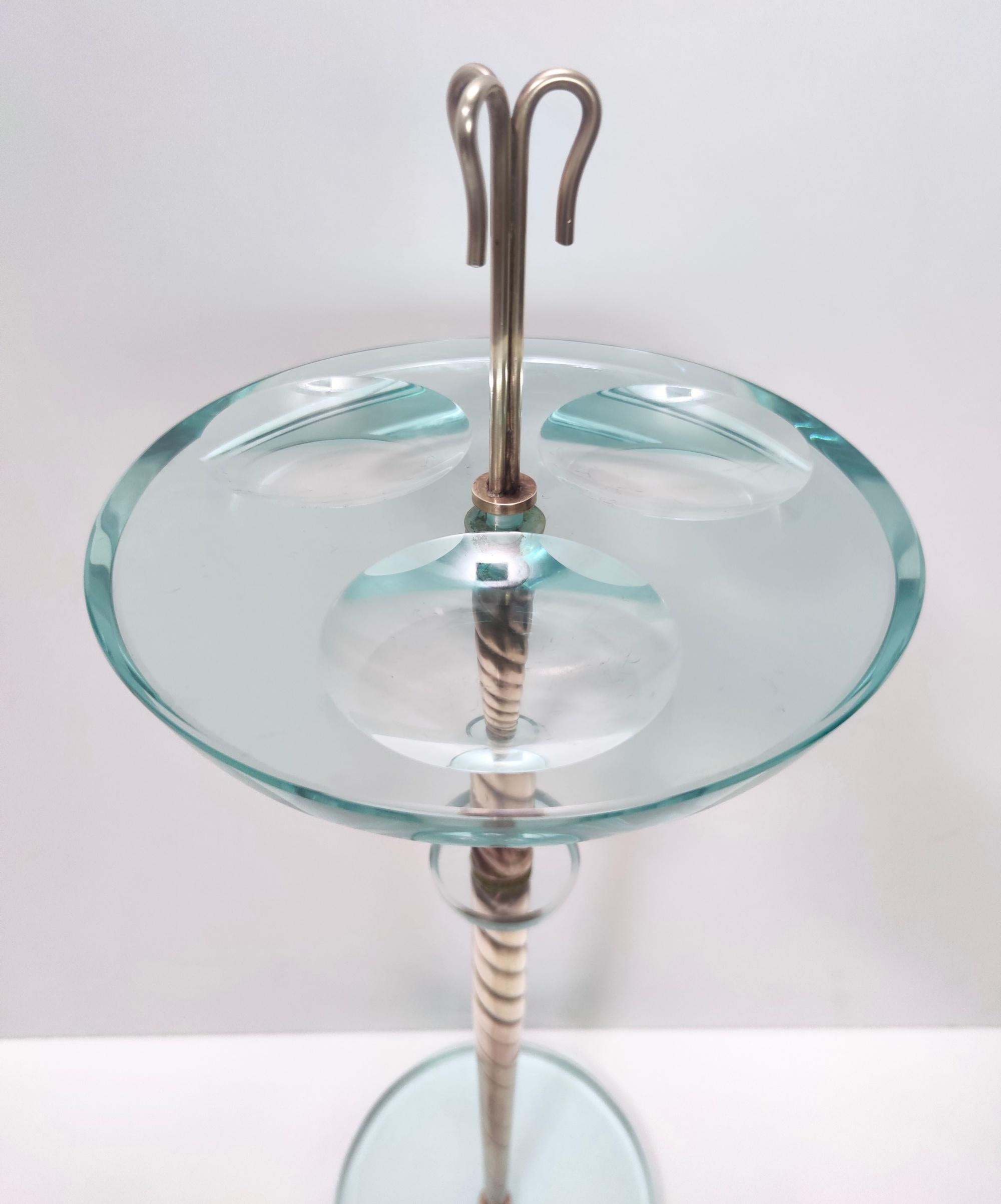 Mid-20th Century Vintage Beveled Glass and Brass Ashtray Stand Ascribable to Fontana Arte, Italy