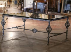 Vintage Beveled Glass Polished Forged Wrought Iron Coffee Table