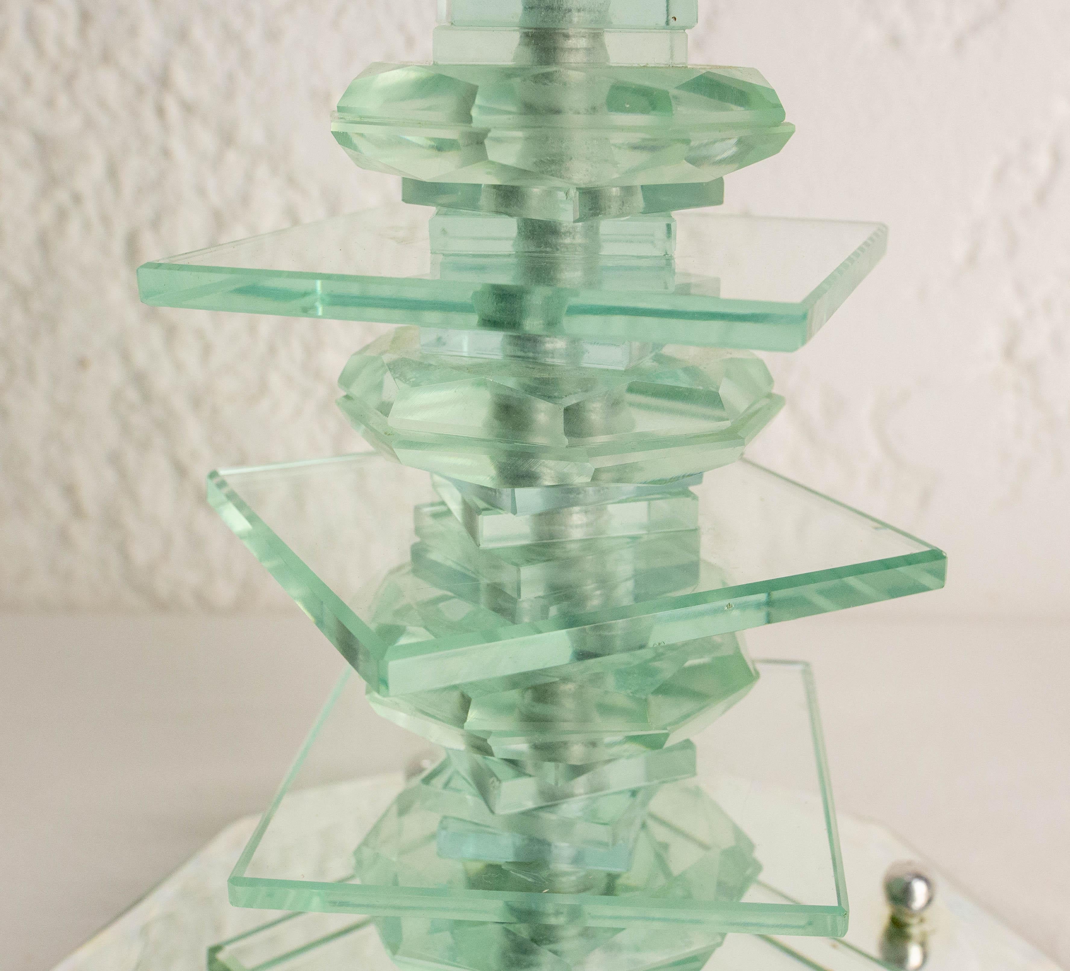 Lámpara de mesa vintage de cristal y espejo biselado, circa 1960 en venta 3