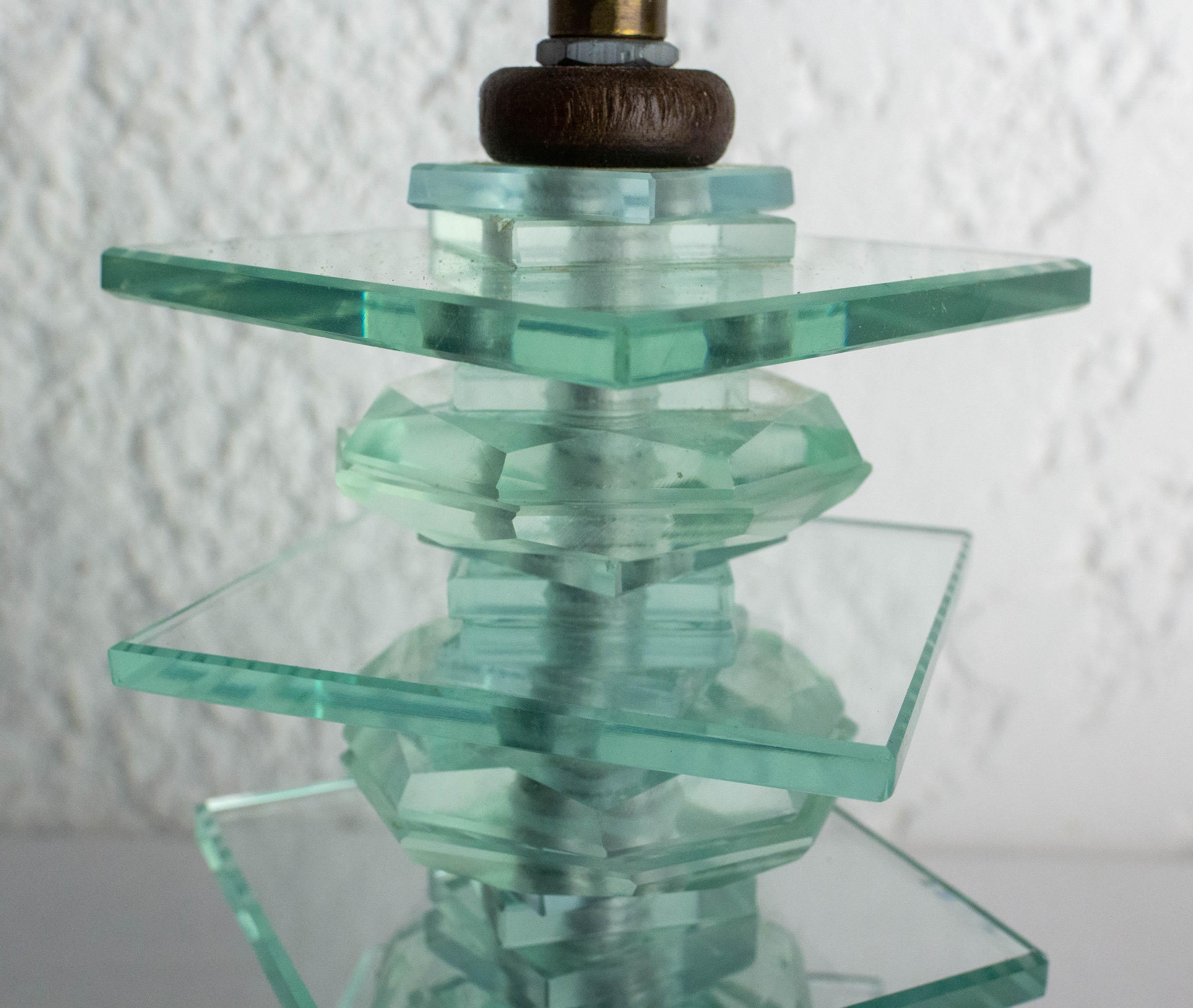 Lámpara de mesa vintage de cristal y espejo biselado, circa 1960 en venta 4