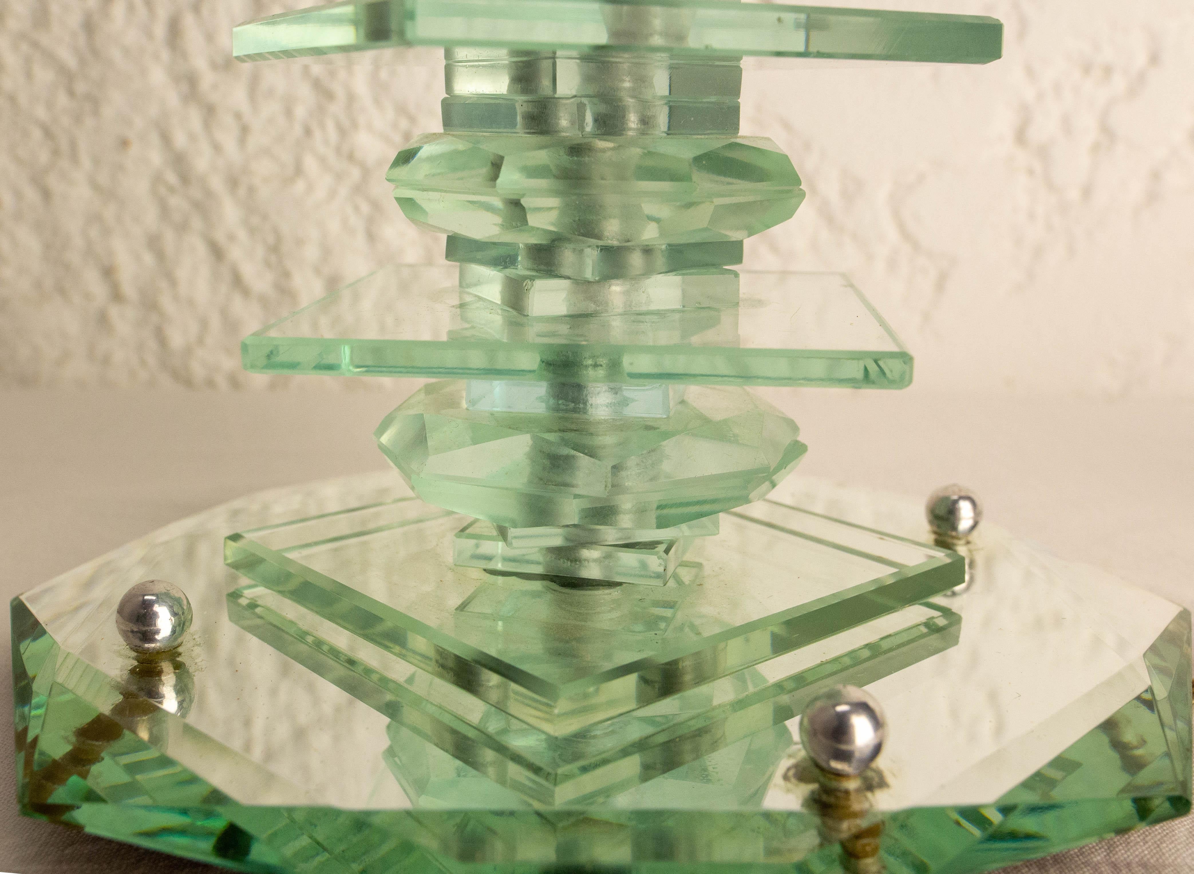 Lámpara de mesa vintage de cristal y espejo biselado, circa 1960 en venta 5