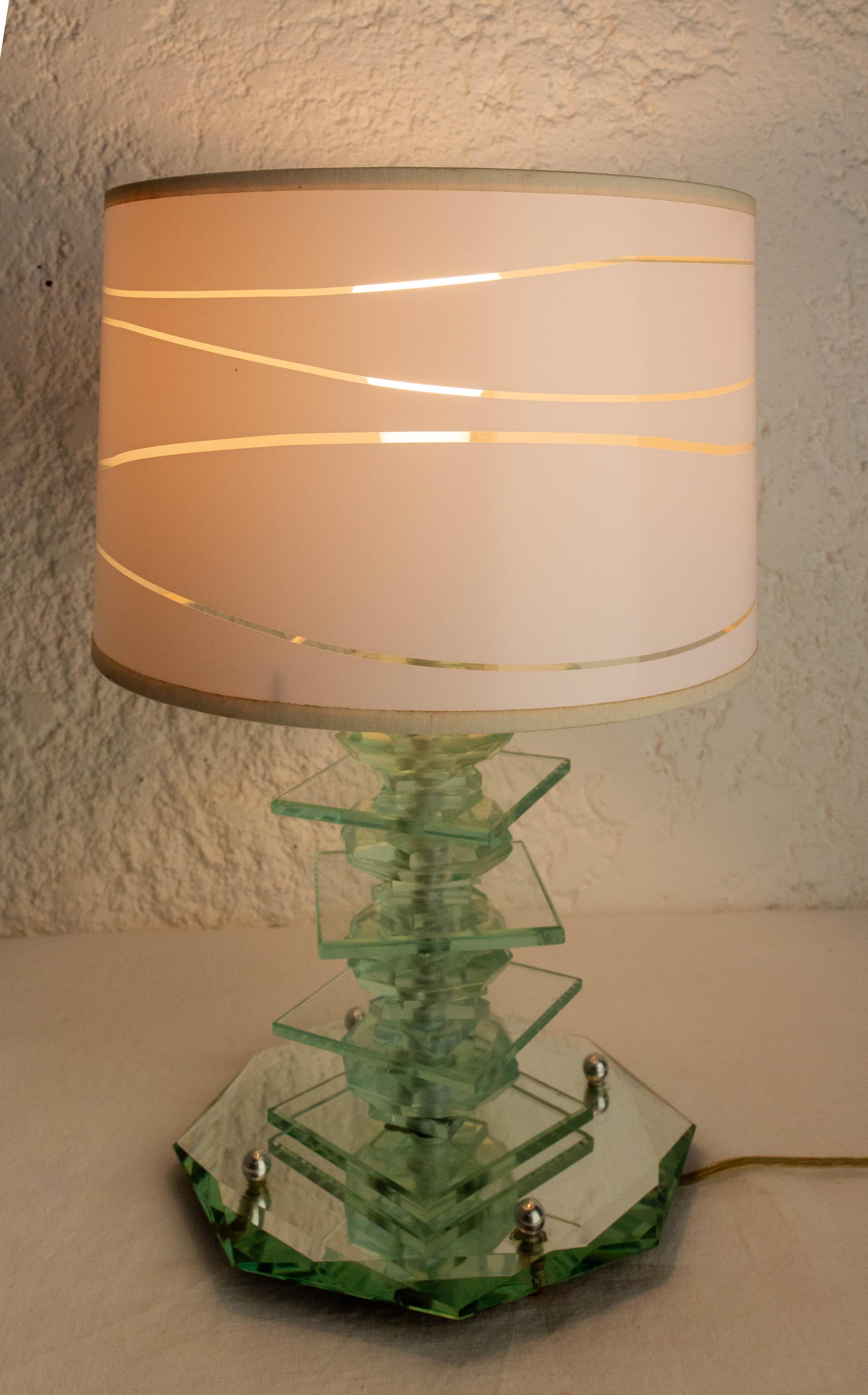 Lámpara de mesa vintage de cristal y espejo biselado, circa 1960 en venta 6