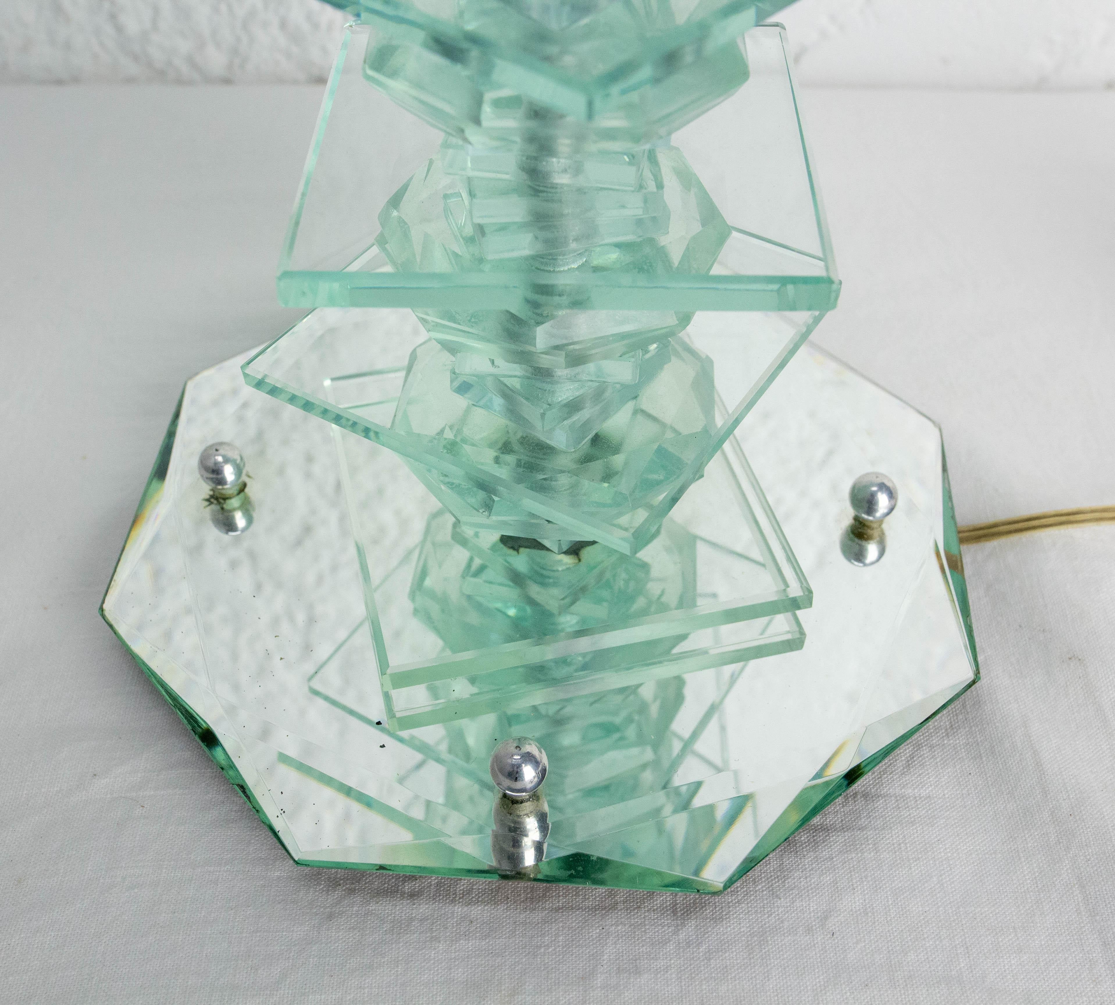 Lámpara de mesa vintage de cristal y espejo biselado, circa 1960 en Bueno estado para la venta en Labrit, Landes