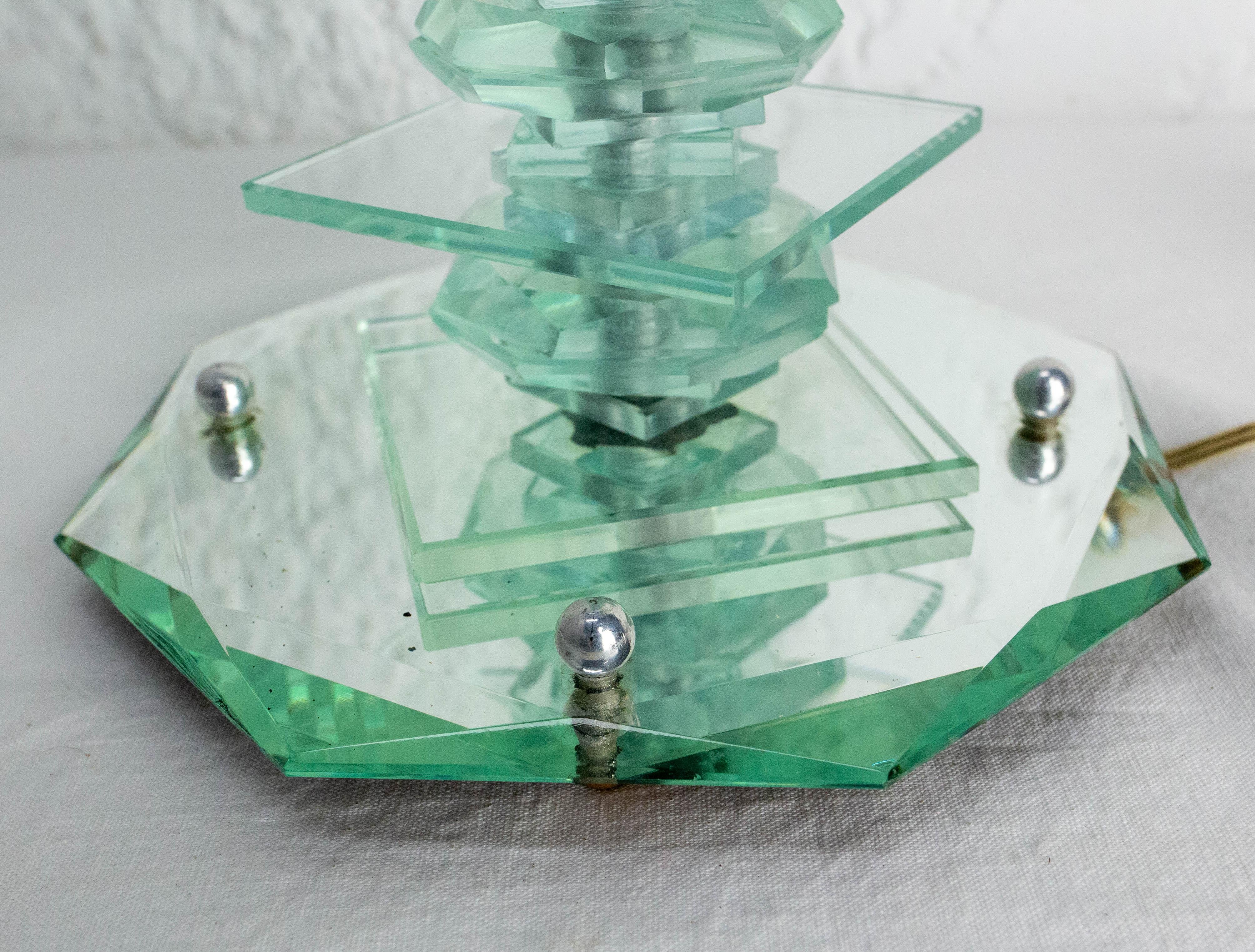 Lámpara de mesa vintage de cristal y espejo biselado, circa 1960 mediados del siglo XX en venta