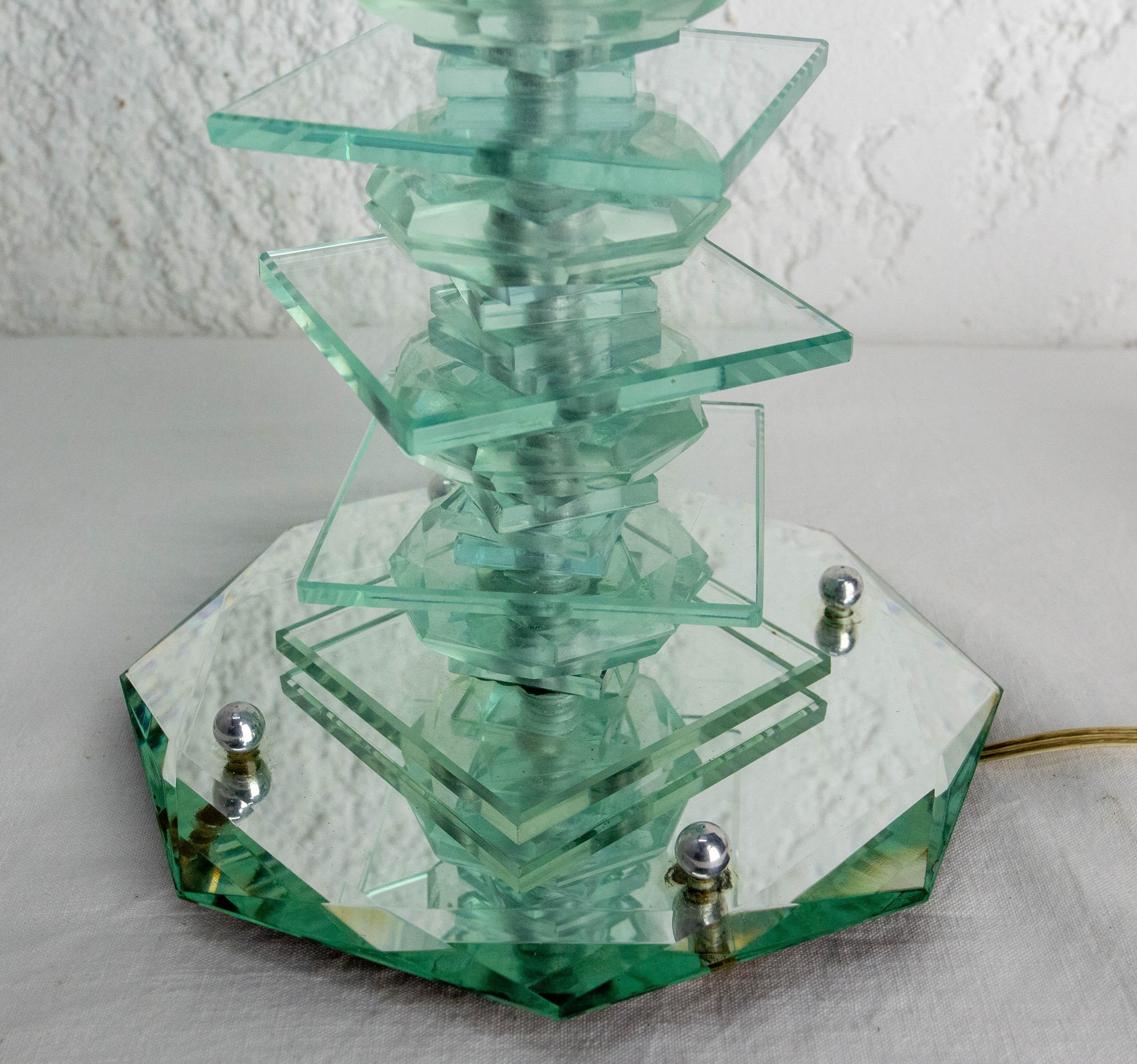 Lámpara de mesa vintage de cristal y espejo biselado, circa 1960 Cromo en venta
