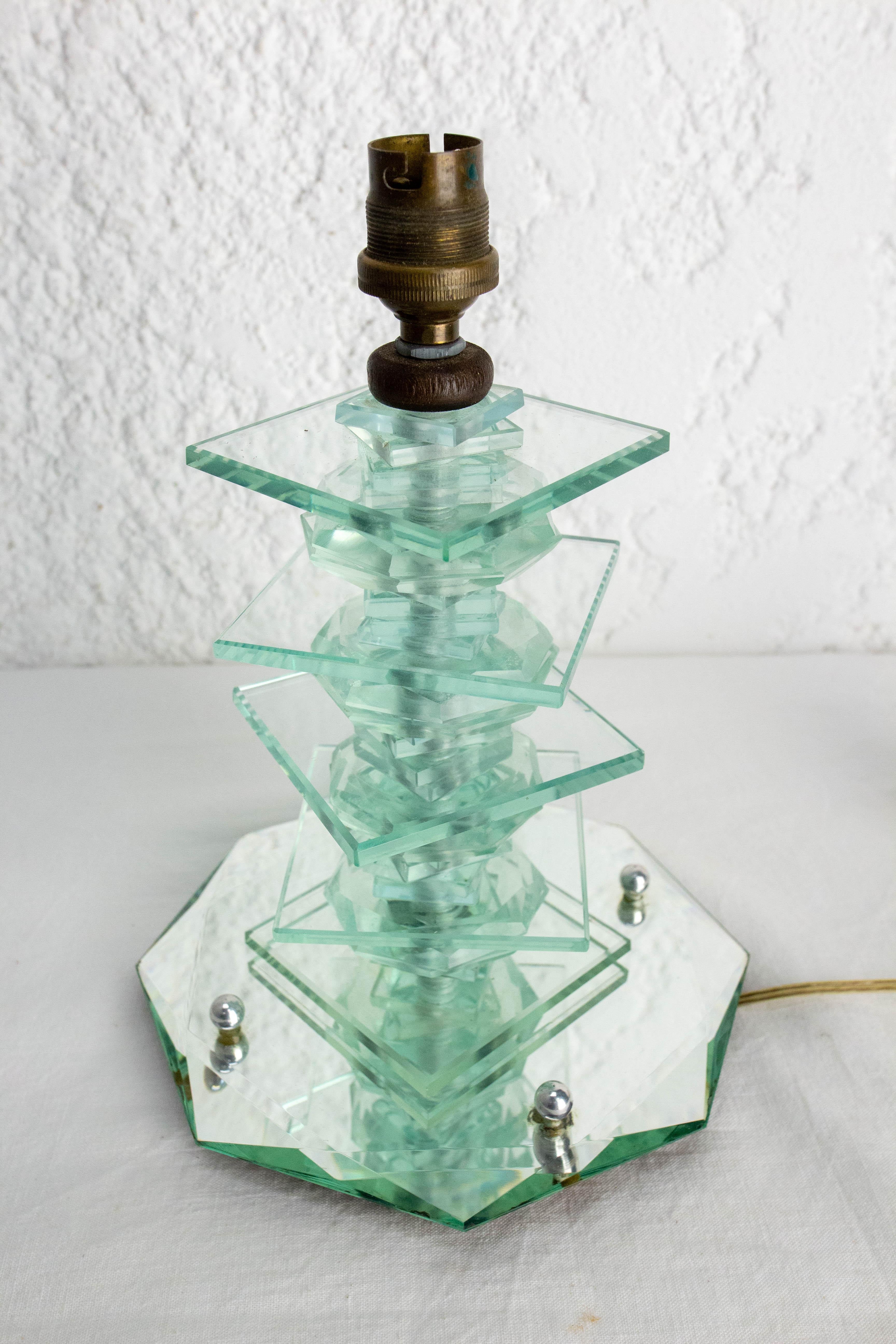 Lámpara de mesa vintage de cristal y espejo biselado, circa 1960 en venta 1