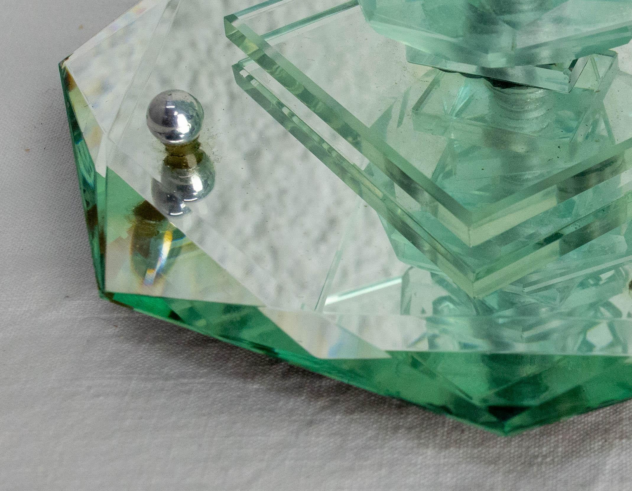 Lámpara de mesa vintage de cristal y espejo biselado, circa 1960 en venta 2