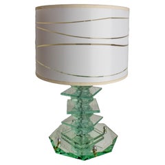 Vintage Beveled Mirror and Glass Table Lamp, circa 1960