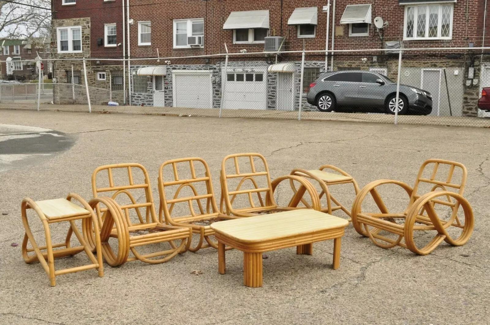 Vintage Beverly Hills Rattan Bamboo Pretzel Sunroom Living Room Sofa Set - 5 Pcs For Sale 3