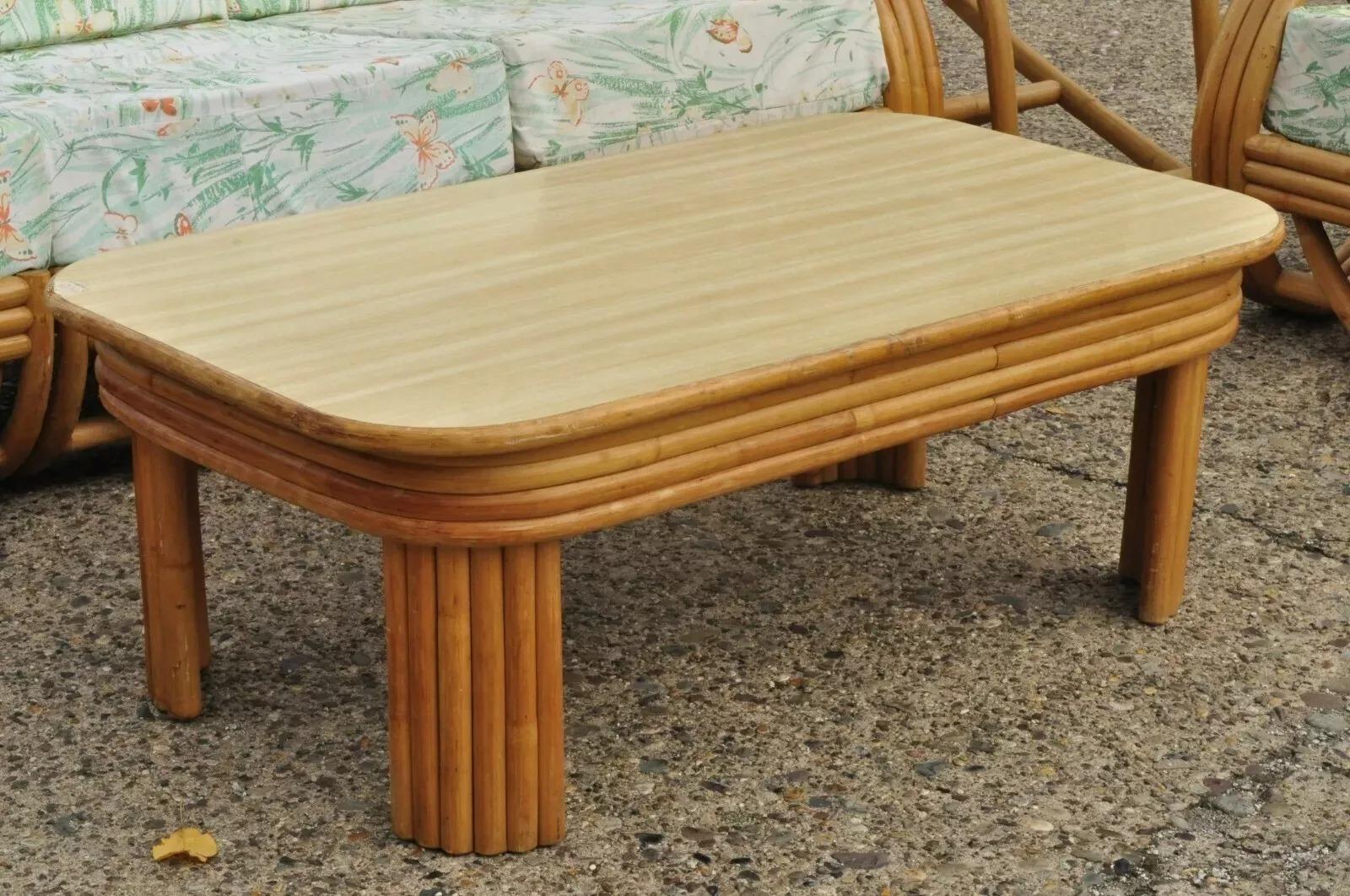 Vintage Beverly Hills Rattan Bamboo Pretzel Sunroom Living Room Sofa Set - 5 Pcs For Sale 4