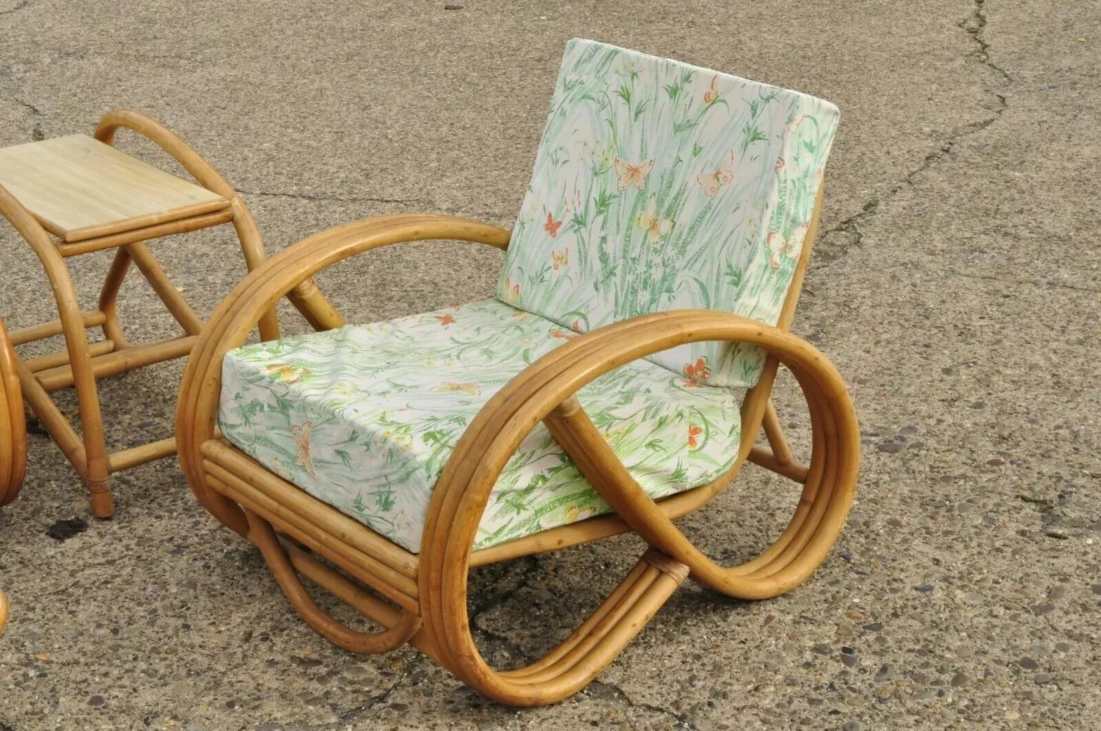 Mid-Century Modern Vintage Beverly Hills Rattan Bamboo Pretzel Sunroom Living Room Sofa Set - 5 Pcs For Sale