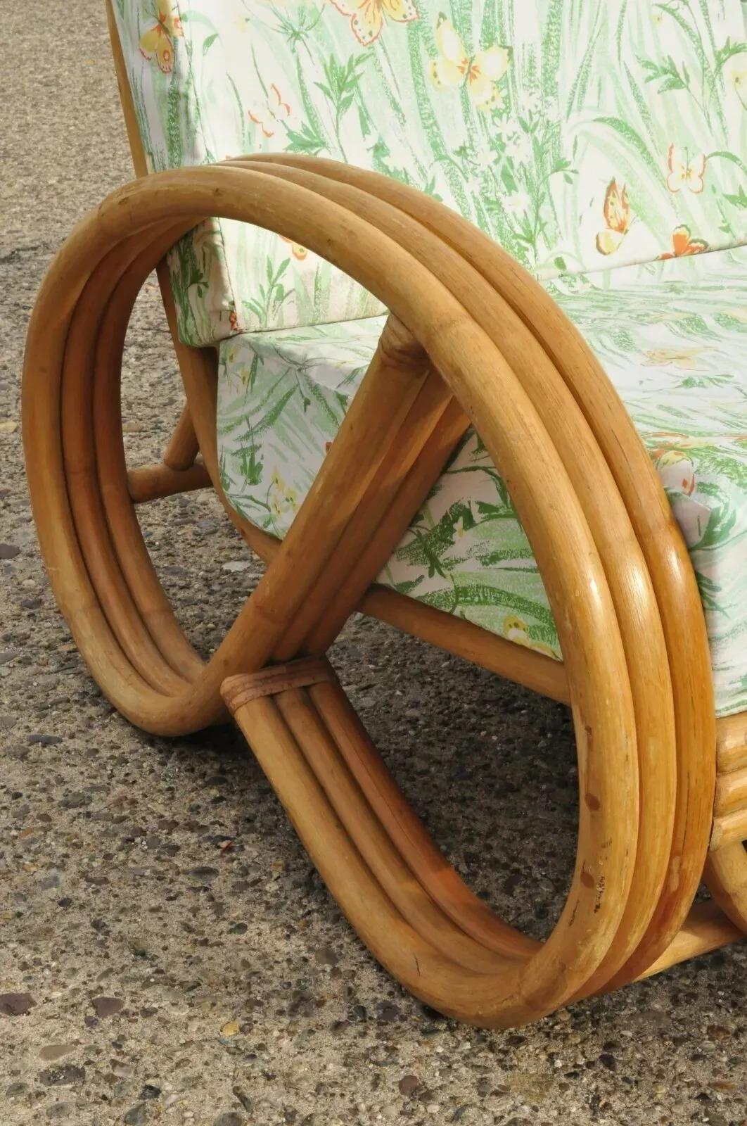 Vintage Beverly Hills Rattan Bamboo Pretzel Sunroom Living Room Sofa Set - 5 Pcs In Good Condition For Sale In Philadelphia, PA