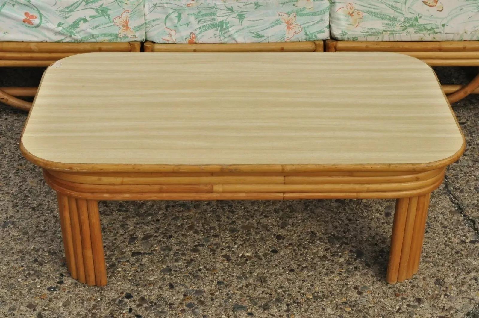 20th Century Vintage Beverly Hills Rattan Bamboo Pretzel Sunroom Living Room Sofa Set - 5 Pcs For Sale
