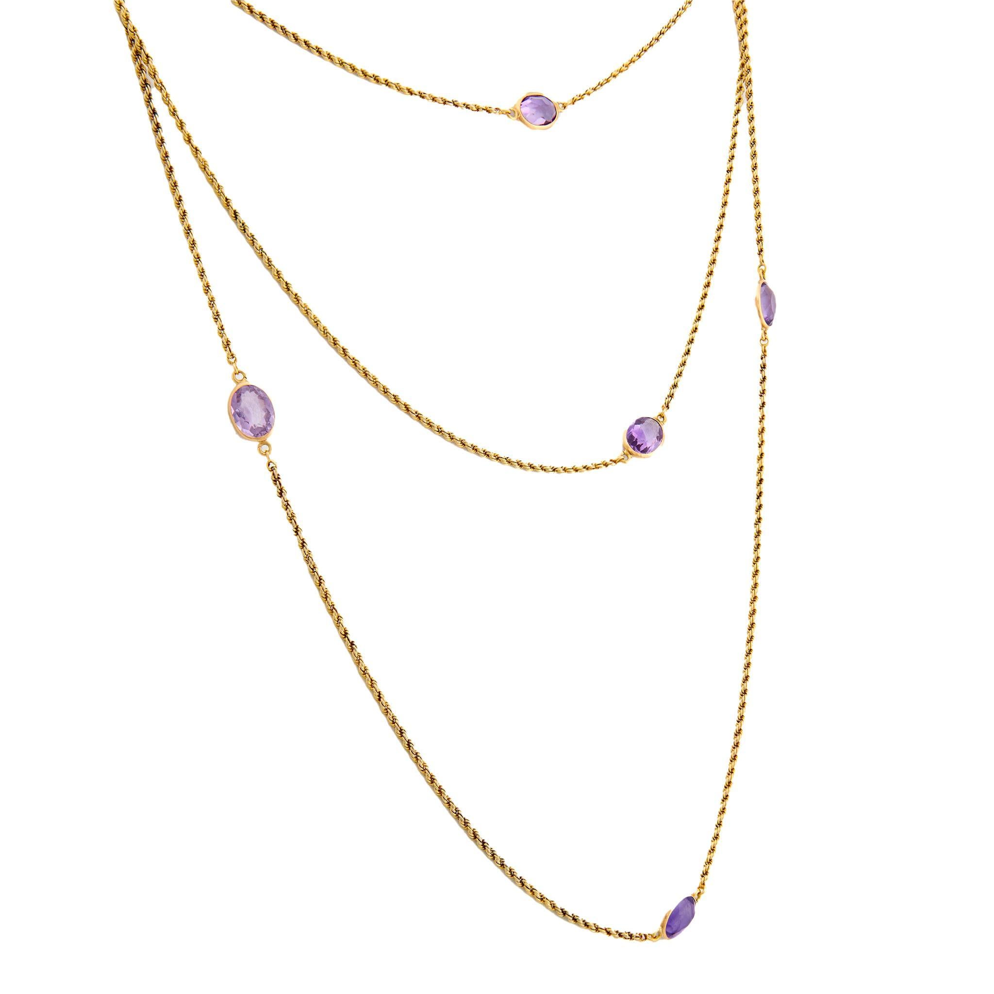 Contemporaneo Collana vintage con ametista incastonata in oro giallo 14k in vendita