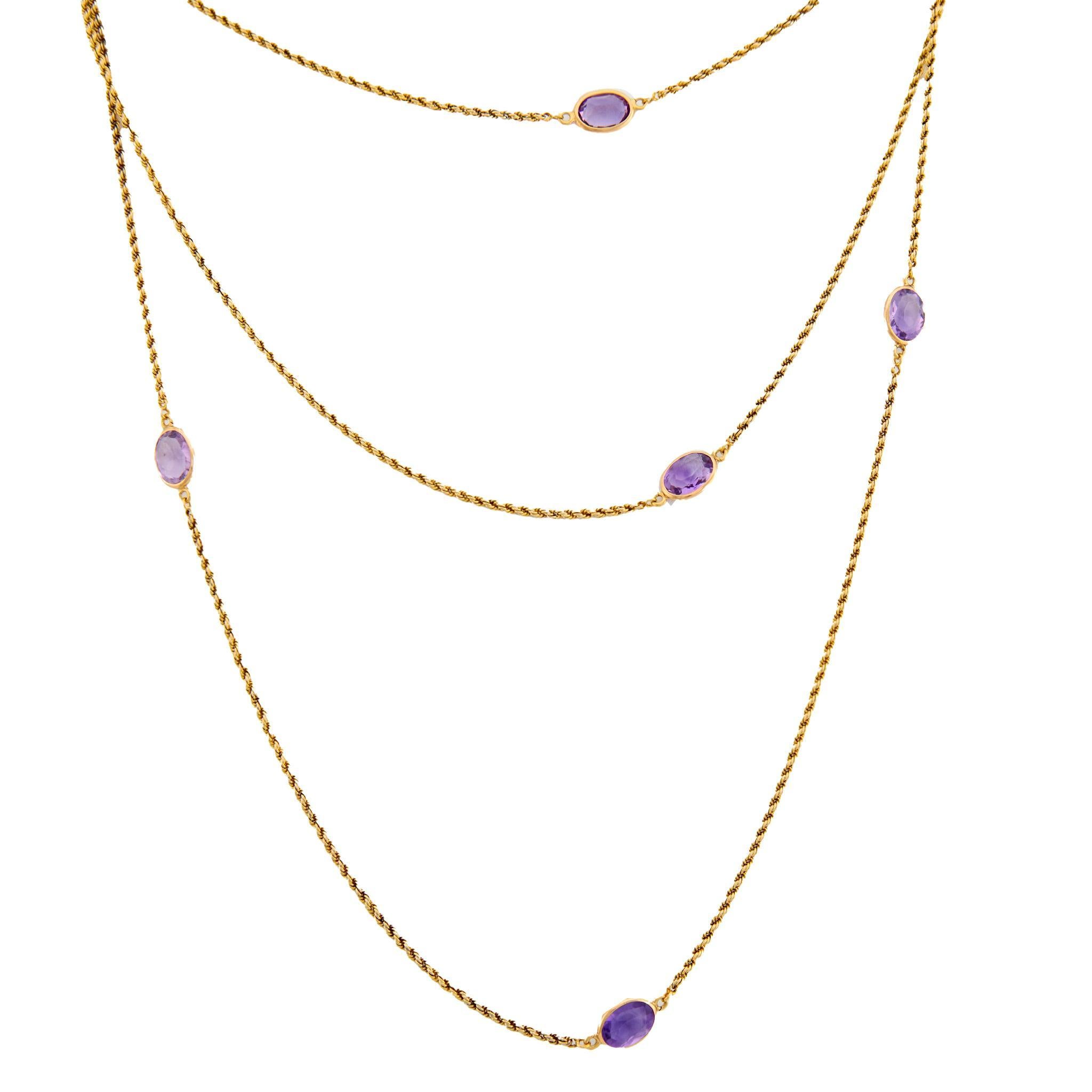 Collana vintage con ametista incastonata in oro giallo 14k