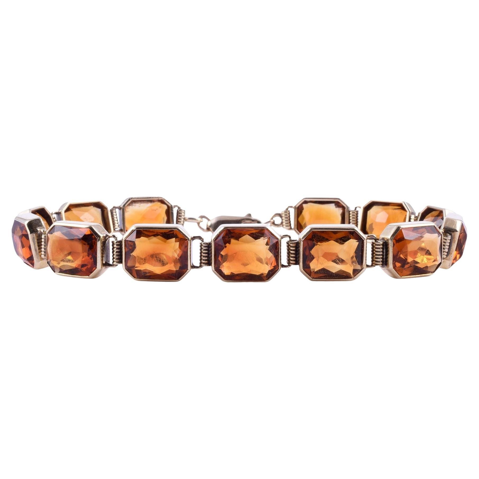 Vintage Bezel Set Citrine Bracelet For Sale