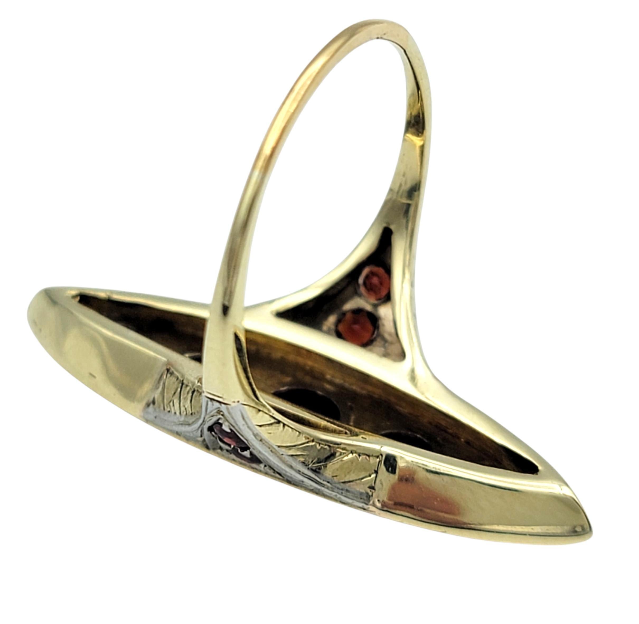 Vintage Lünette Set Granat Navette Ring in 14 Karat Weiß-und Gelbgold im Zustand „Hervorragend“ im Angebot in Scottsdale, AZ