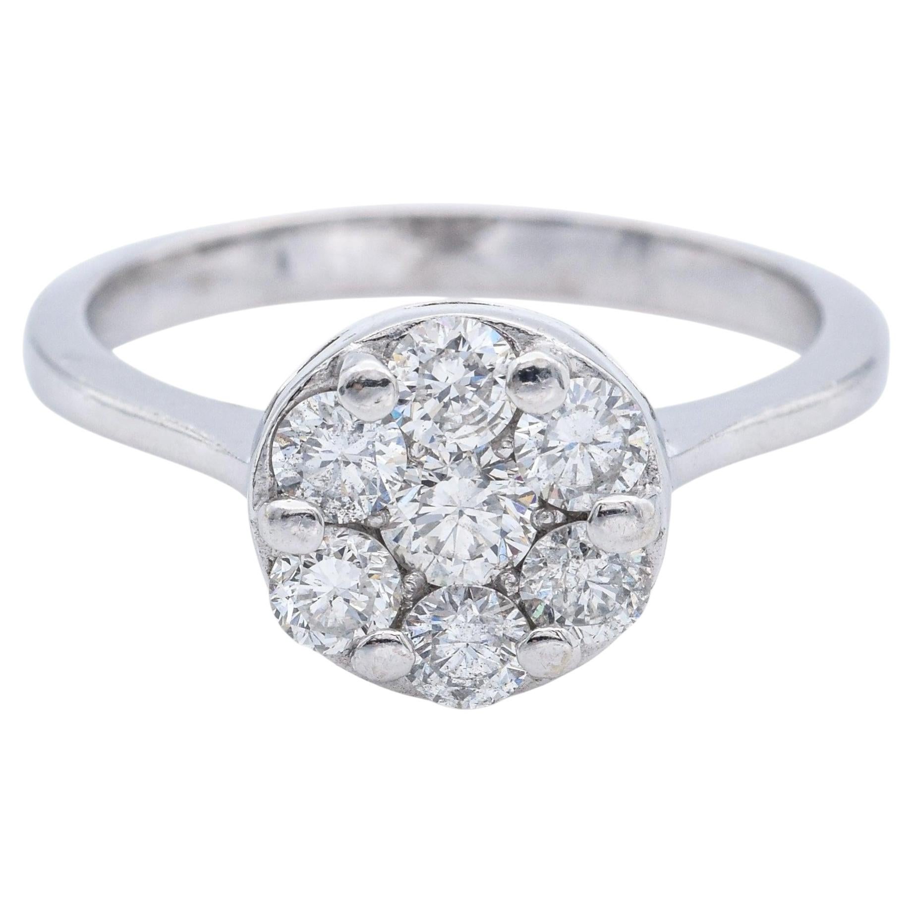 Vintage BH Signed 14k White Gold 0.91tcw Diamond Cluster Ring