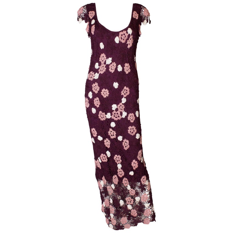 Vintage Bias Cut Crochet Dress at 1stDibs