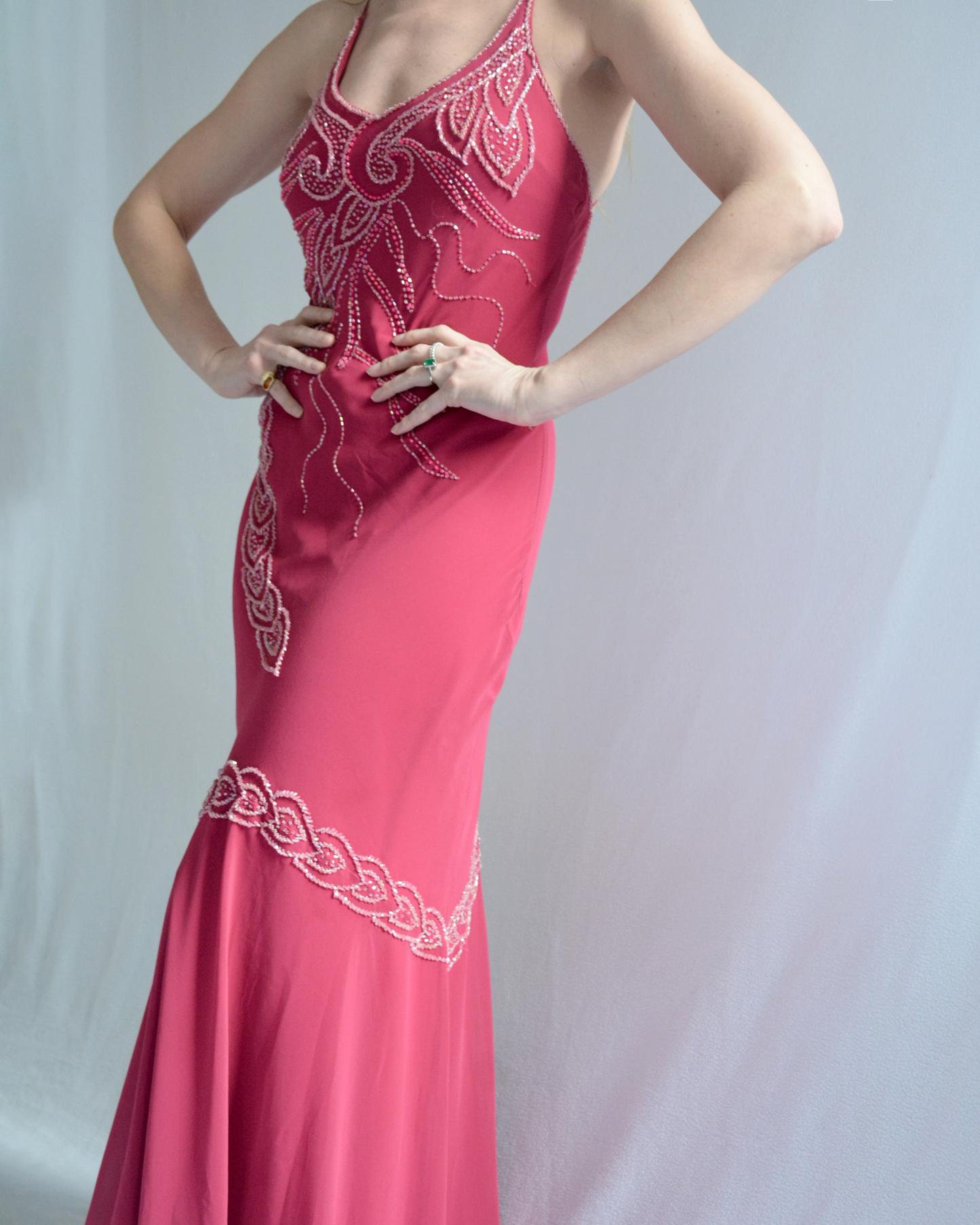 Vintage Bias-Cut Open-Back Beaded Mermaid Gown For Sale 5