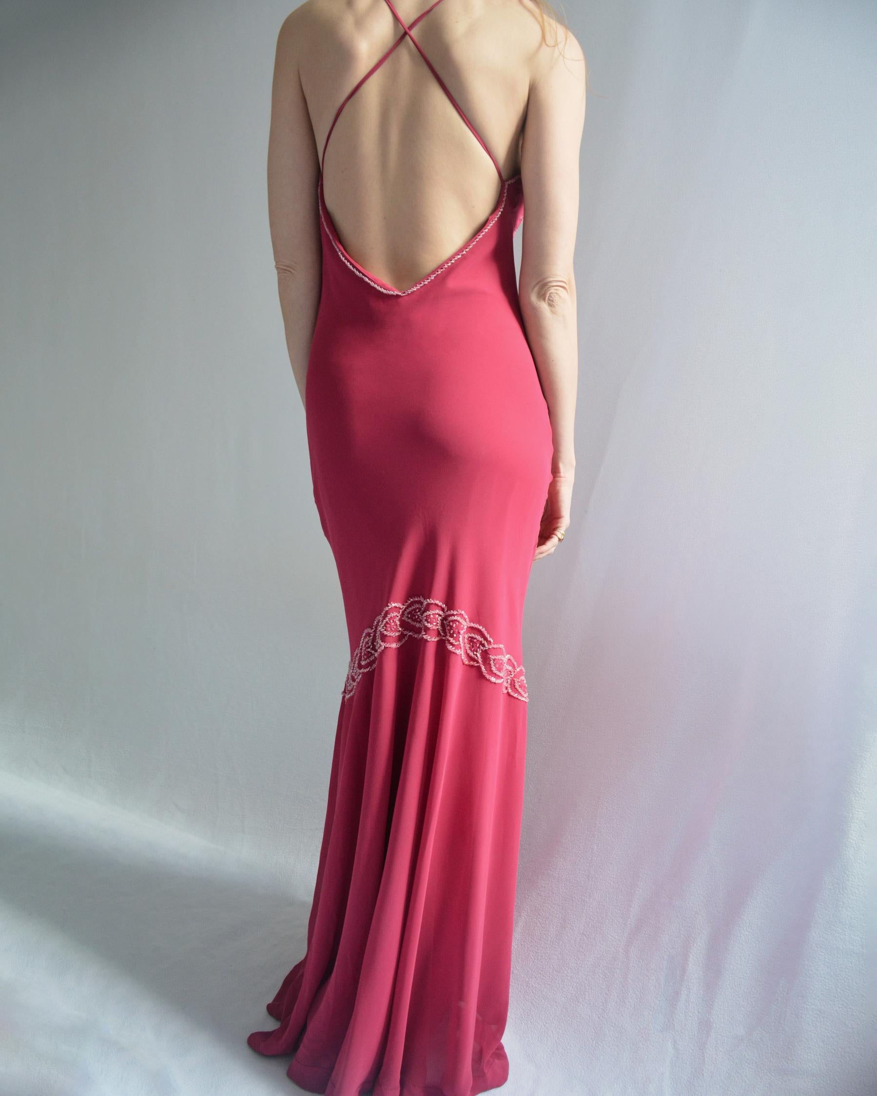 Vintage Bias-Cut Open-Back Beaded Mermaid Gown For Sale 6
