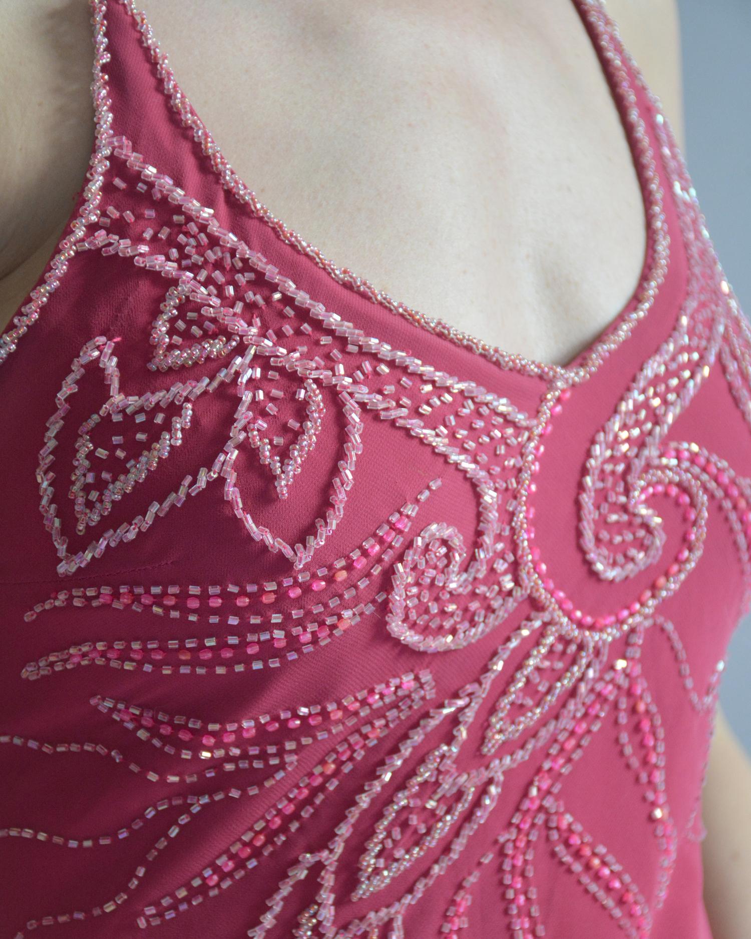 Vintage Bias-Cut Open-Back Beaded Mermaid Gown In Good Condition For Sale In New York, NY