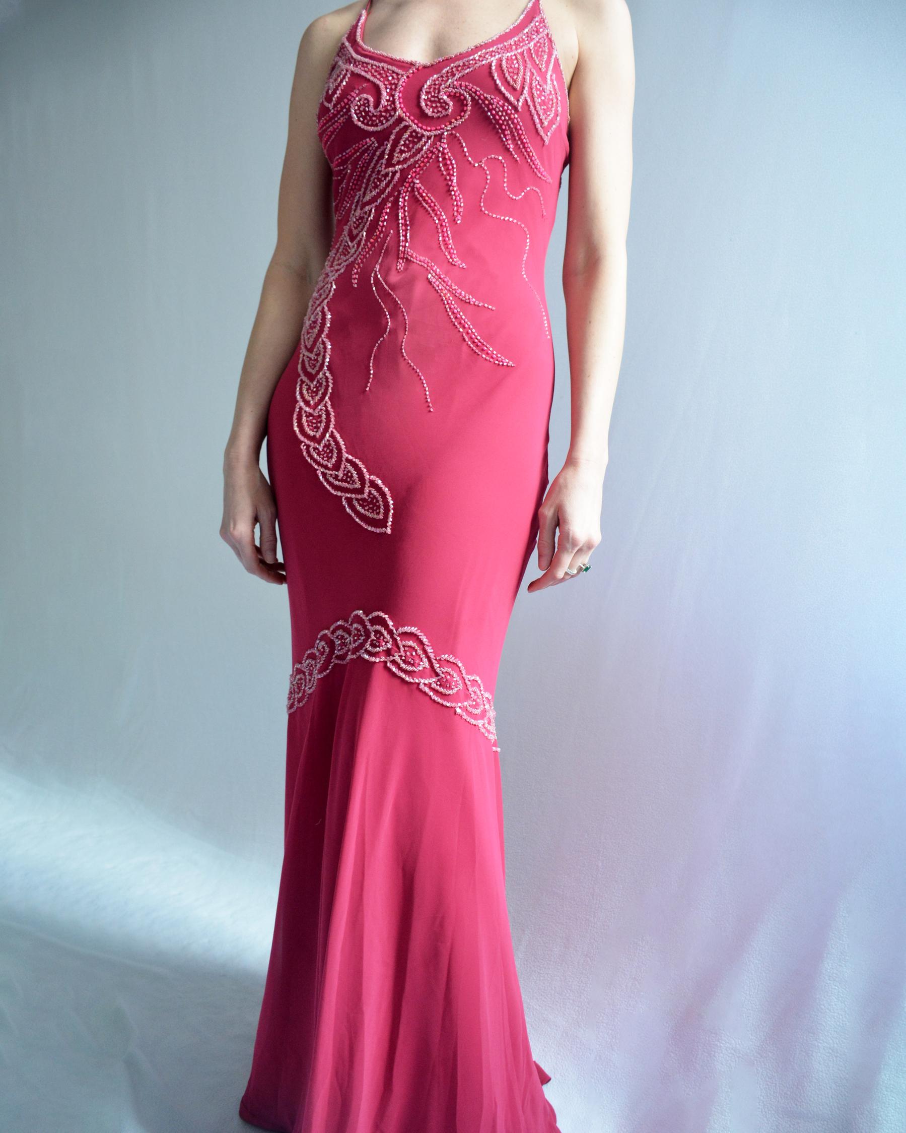 Vintage Bias-Cut Open-Back Beaded Mermaid Gown For Sale 2
