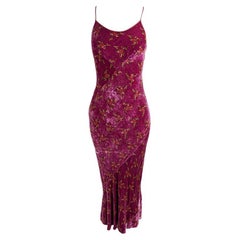 Vintage Schräg geschnittenes Abendkleid aus Seidenmischung mit Samtstickerei, 1990er Jahre