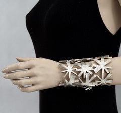 Vintage BICHE de BERE Asterisk Textured Link Silver Cuff Bracelet