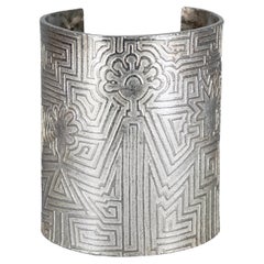 Vintage BICHE de BERE Figural Abstract Wide Silver Cuff Bracelet