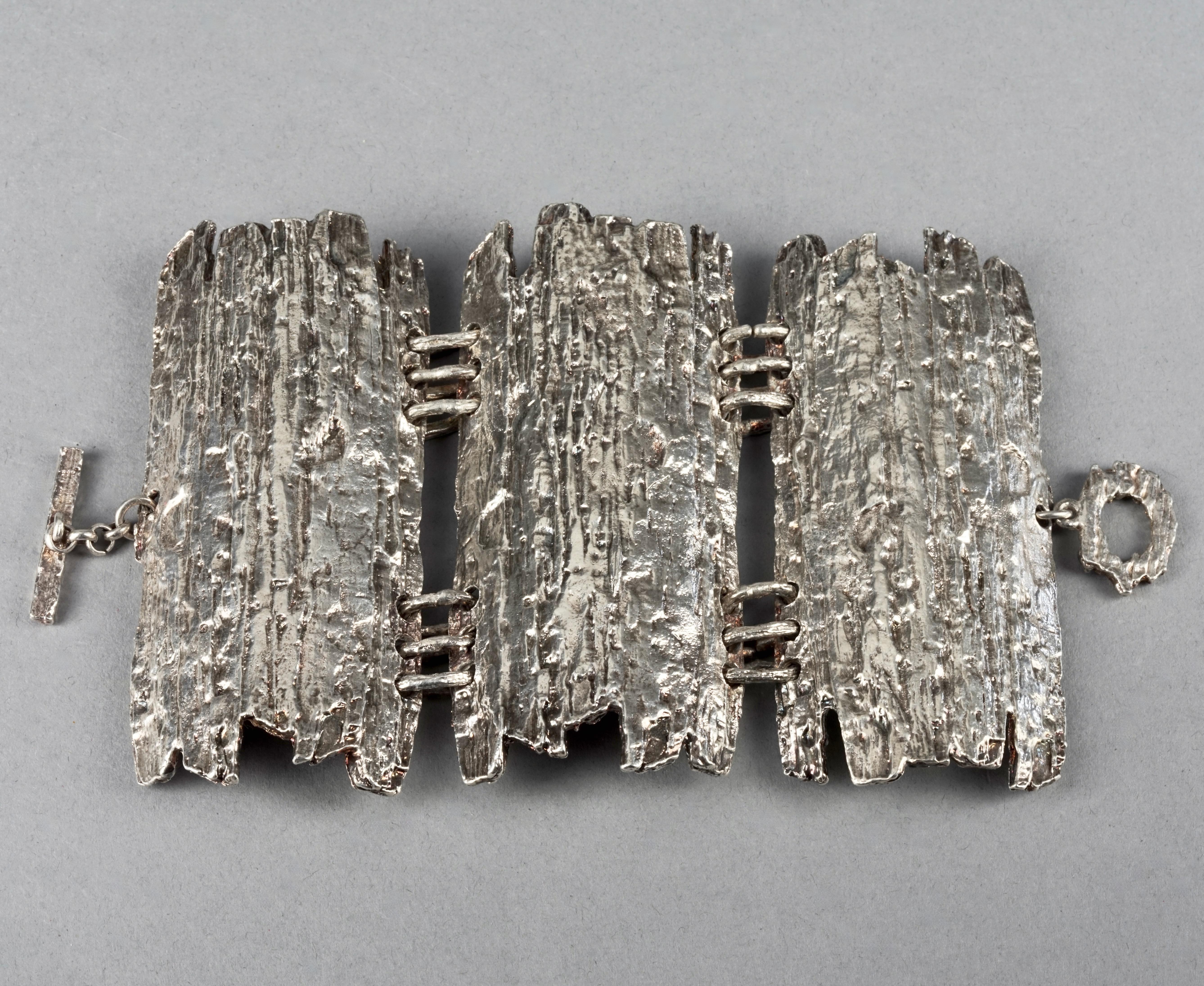 Vintage BICHE de BERE Jagged Textured Wide Statement Silver Cuff Bracelet For Sale 3