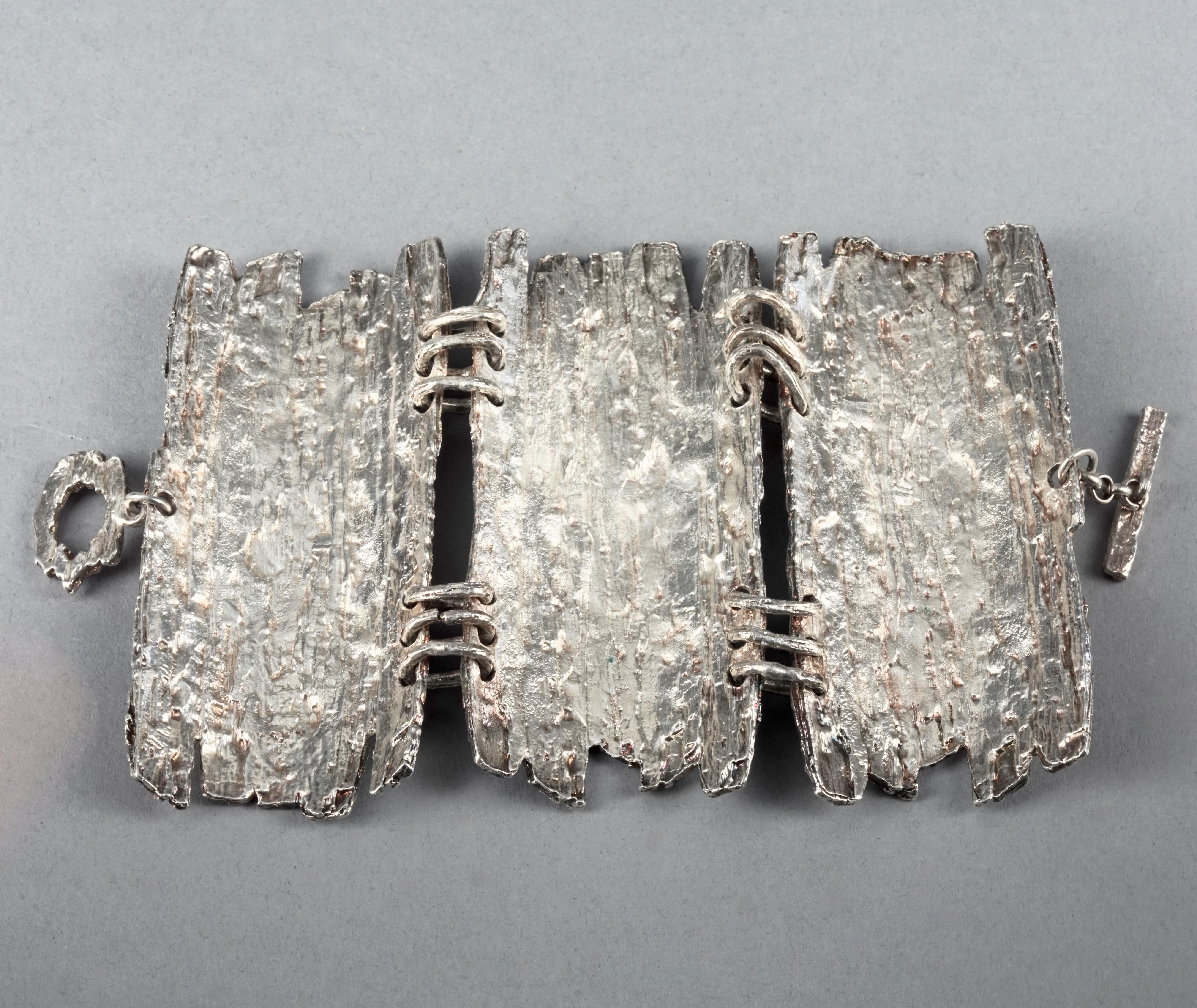 Vintage BICHE de BERE Jagged Textured Wide Statement Silver Cuff Bracelet For Sale 4