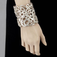 Vintage BICHE de BERE Overlapping Numbers Figural Wide Silver Cuff Bracelet