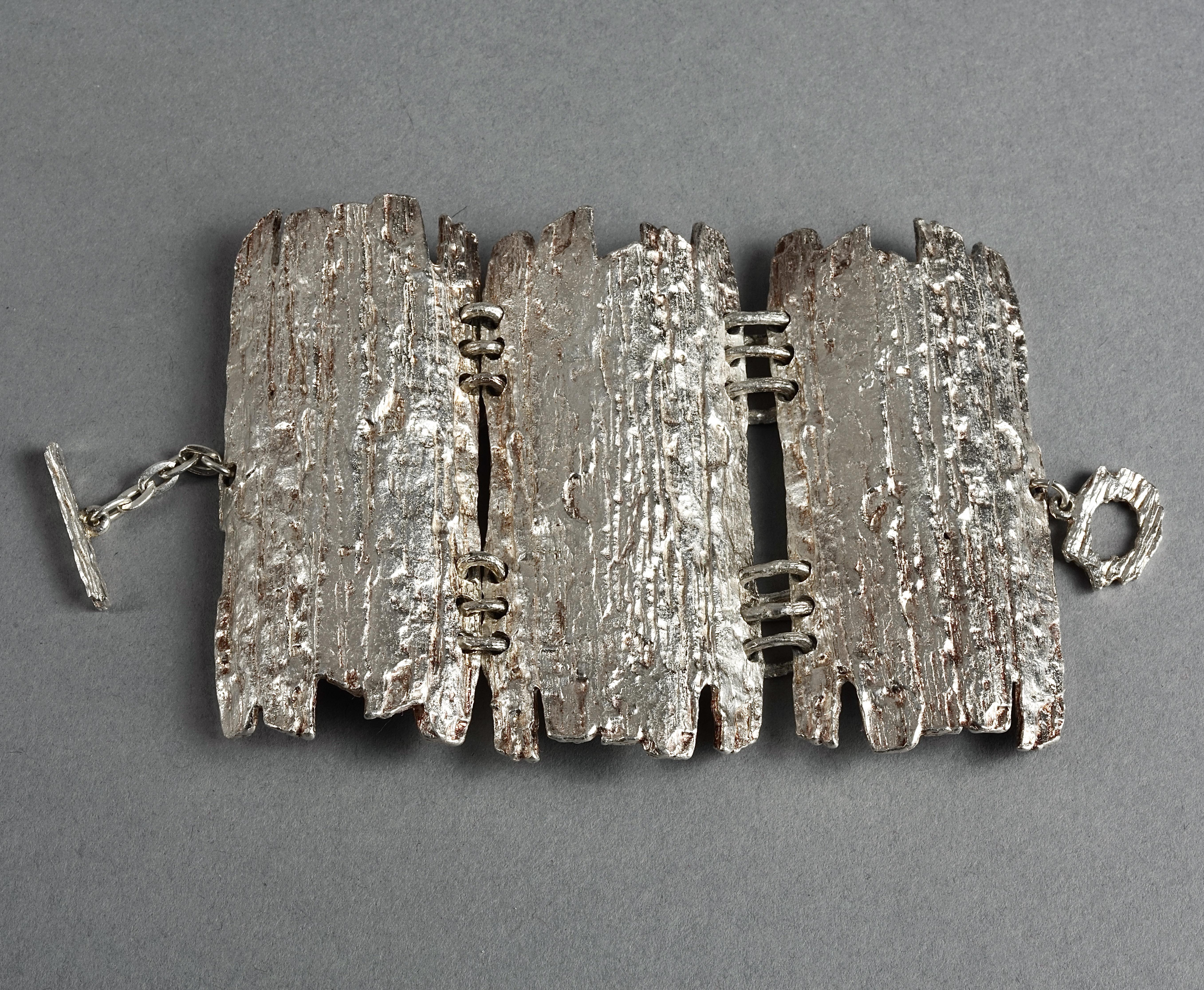 Vintage BICHE de BERE Textured Wide Modernist Statement Silver Cuff Bracelet 4