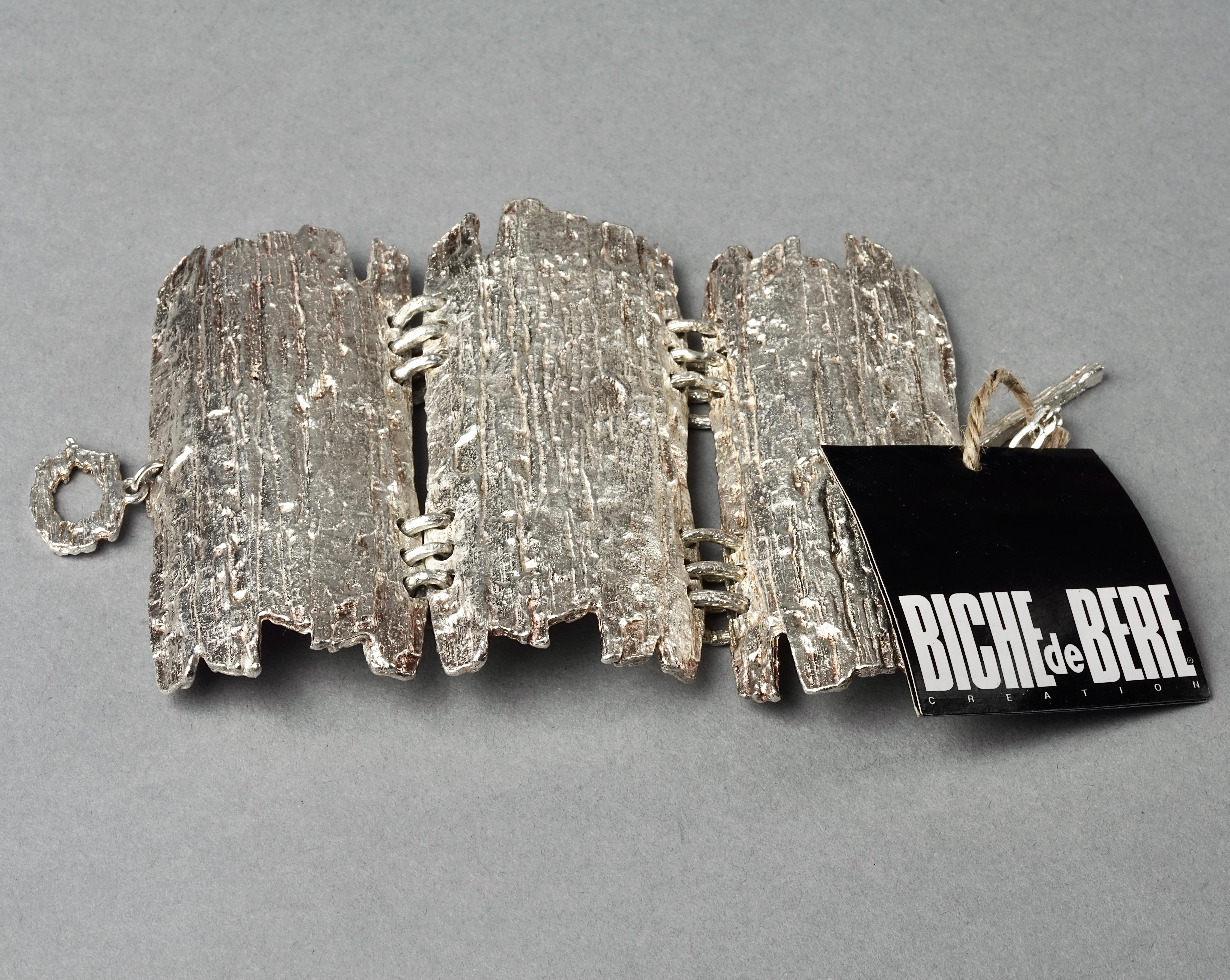 Vintage BICHE de BERE Textured Wide Modernist Statement Silver Cuff Bracelet 5