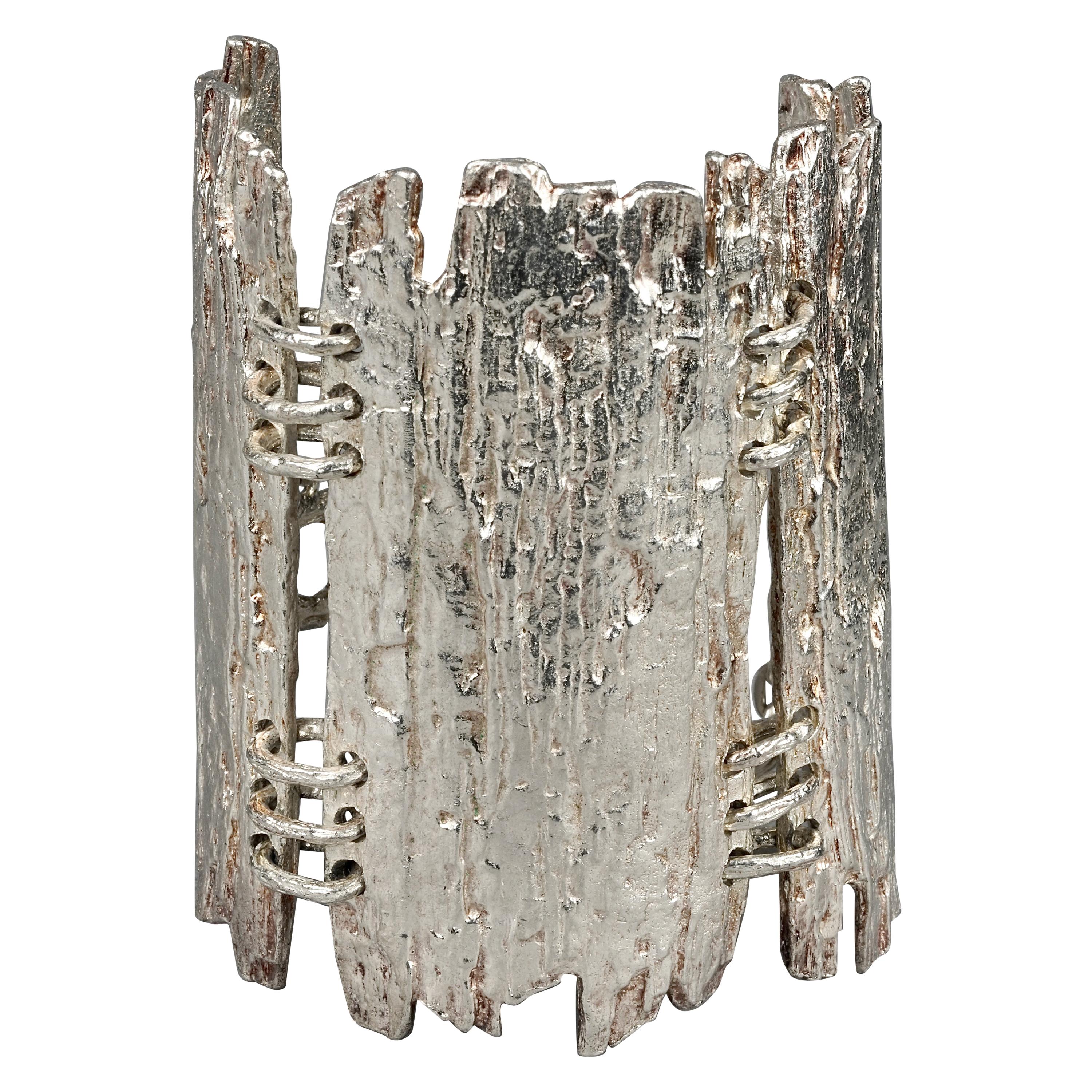 Vintage BICHE de BERE Textured Wide Modernist Statement Silver Cuff Bracelet