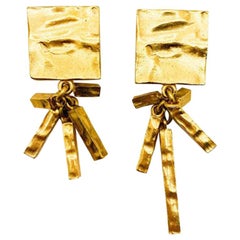 Vintage Biche De Berre Modernist Gold Asymmetric Dangle Earrings 1990s