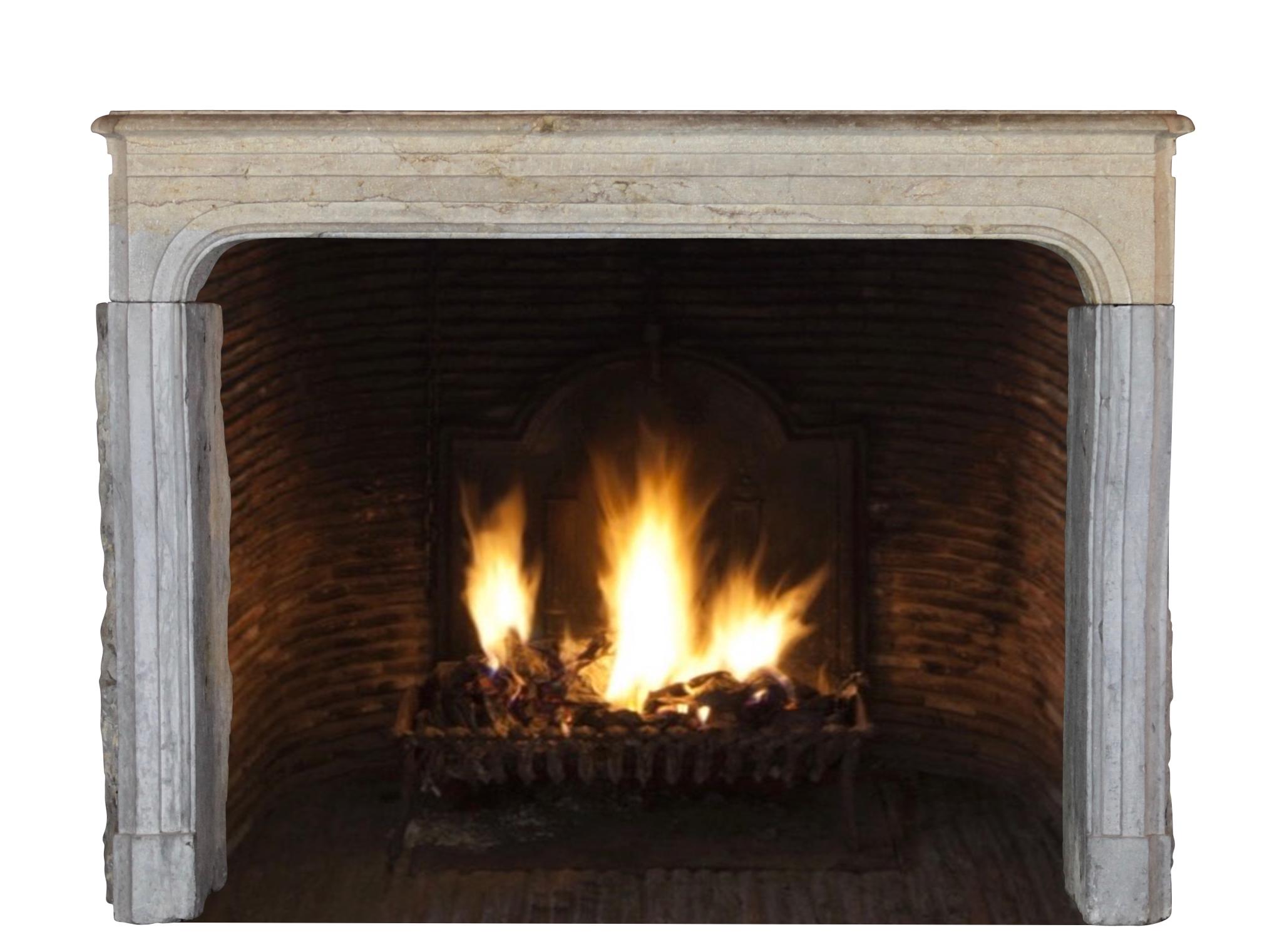 Vintage Bicolor French Country Original Antique Fireplace Surround For Sale 6