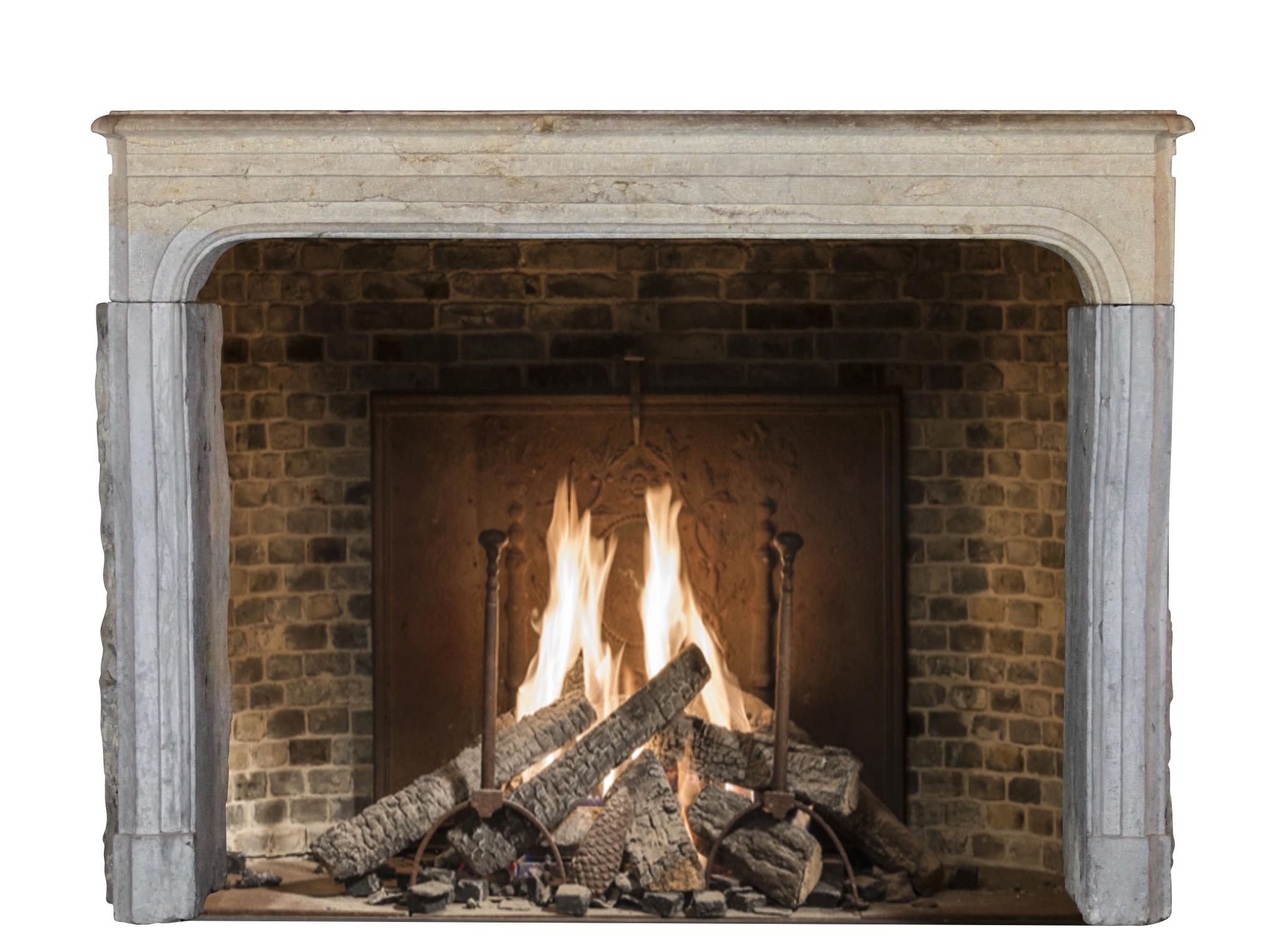 Vintage Bicolor French Country Original Antique Fireplace Surround For Sale 7