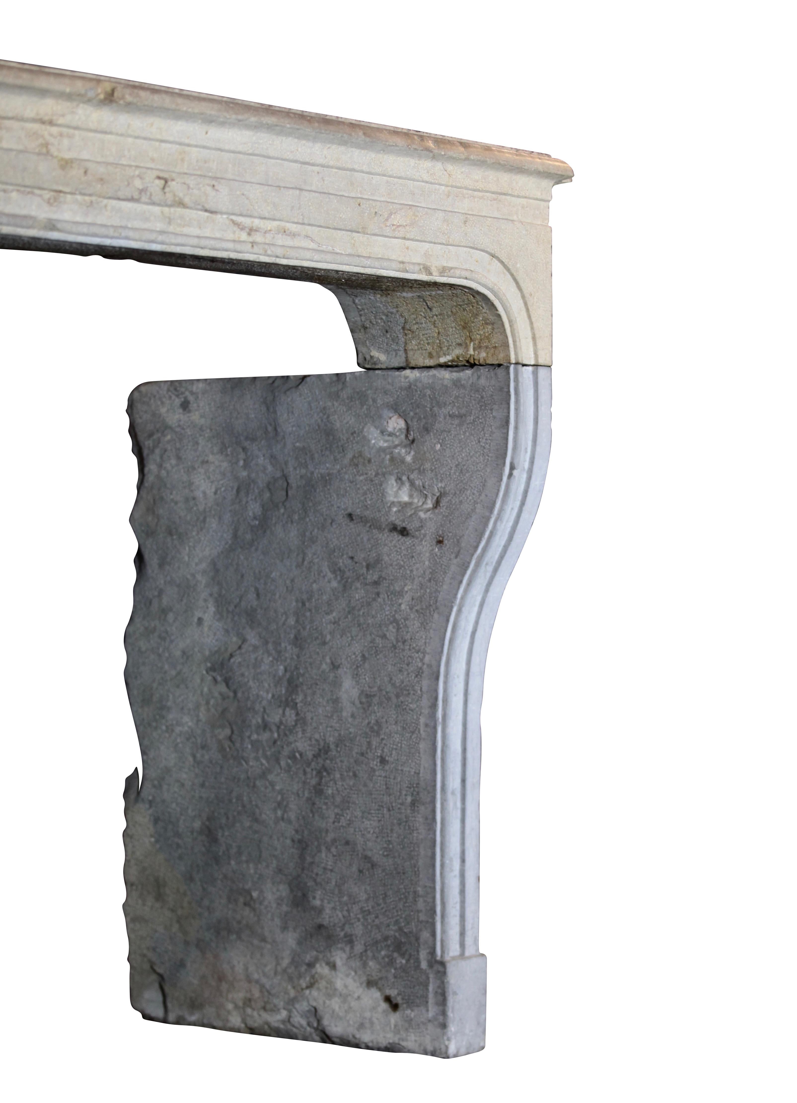 Stone Vintage Bicolor French Country Original Antique Fireplace Surround For Sale