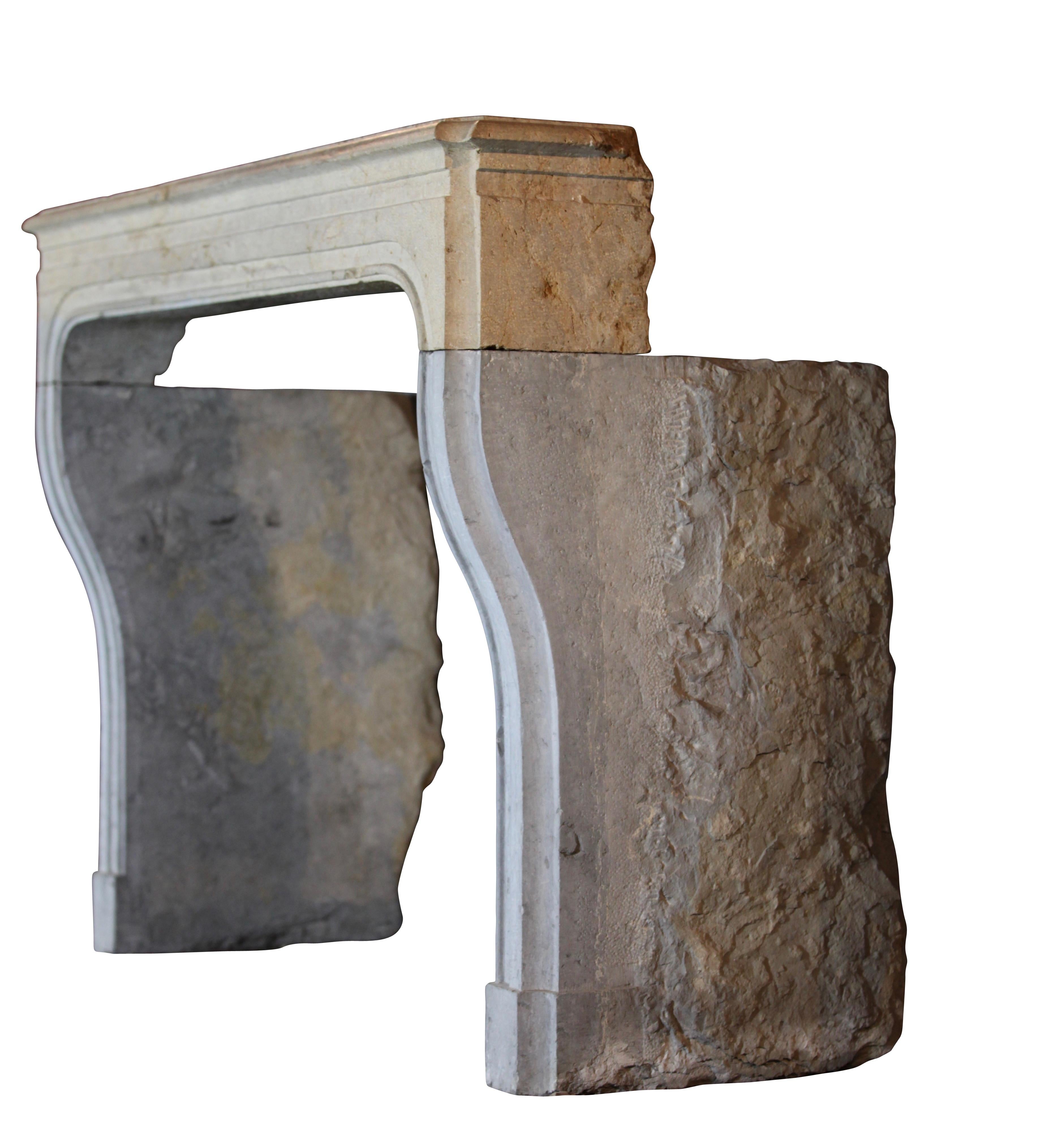 Vintage Bicolor French Country Original Antique Fireplace Surround For Sale 2