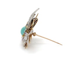 Broche abeille vintage en or bicolore, turquoise, diamant et rubis
