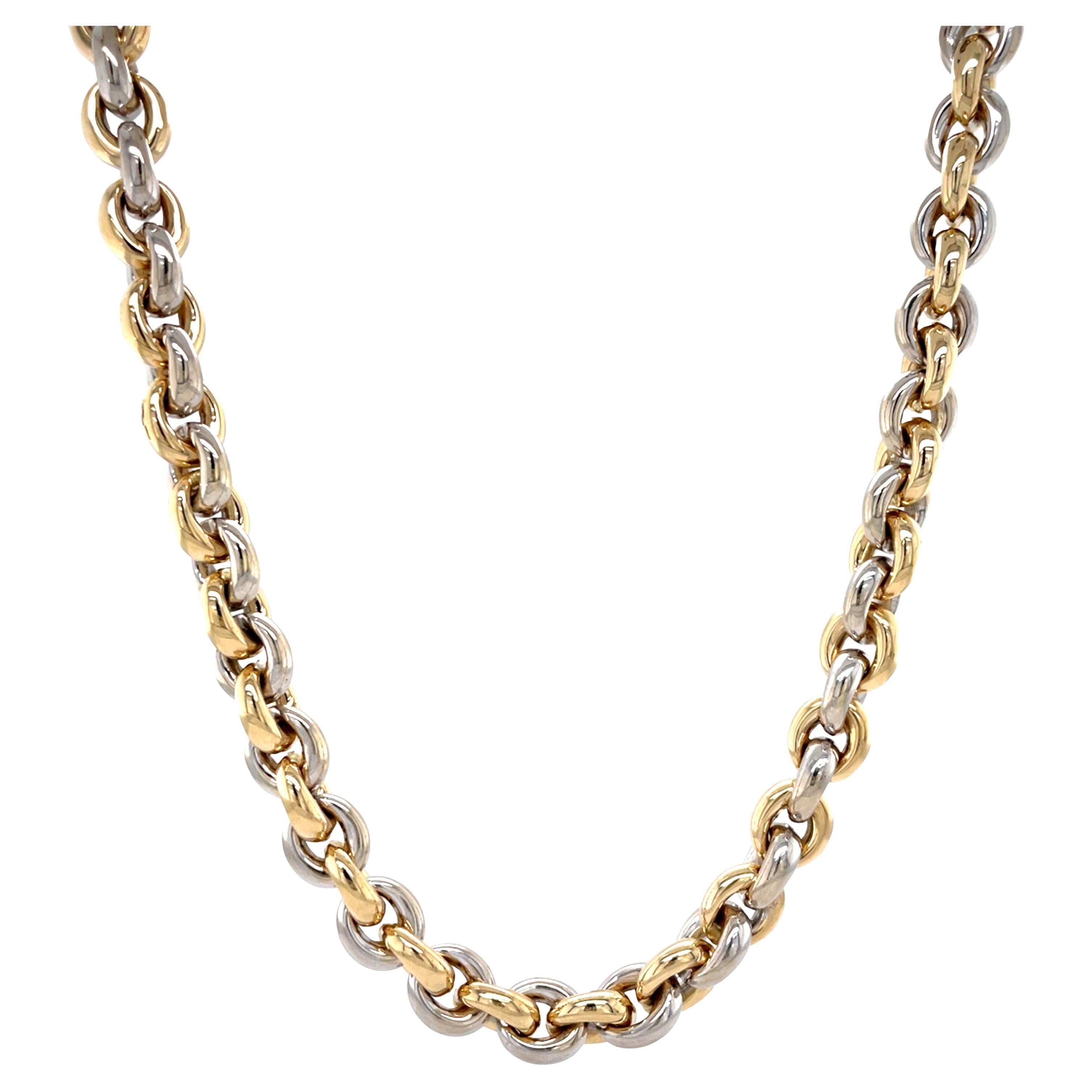 Vintage Bicolor Golden Chunky Chain Necklace, 14 Karat White 
Yellow Gold