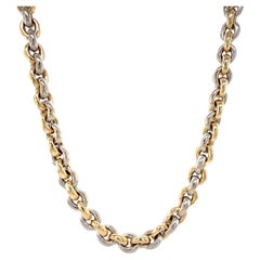 Vintage Bicolor Golden Chunky Chain Necklace, 14 Karat White 
Yellow Gold