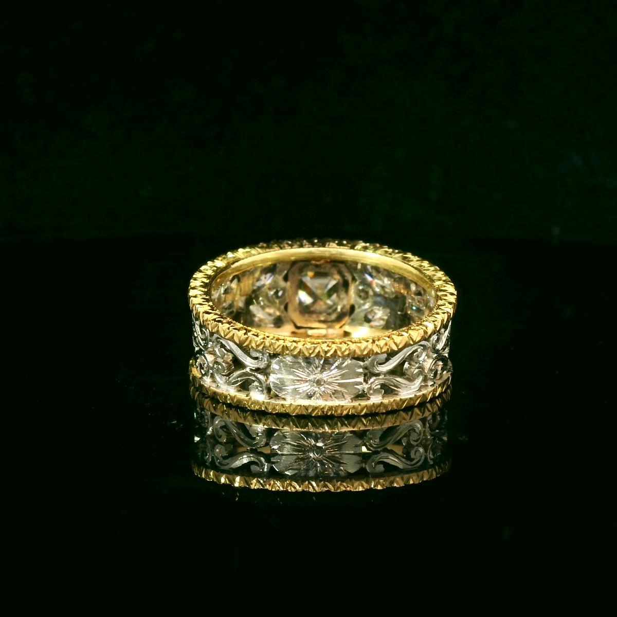 Vintage Zweifarbiger GIA-zertifizierter 1 Karat Diamantring im Zustand „Hervorragend“ im Angebot in Uccle, BE