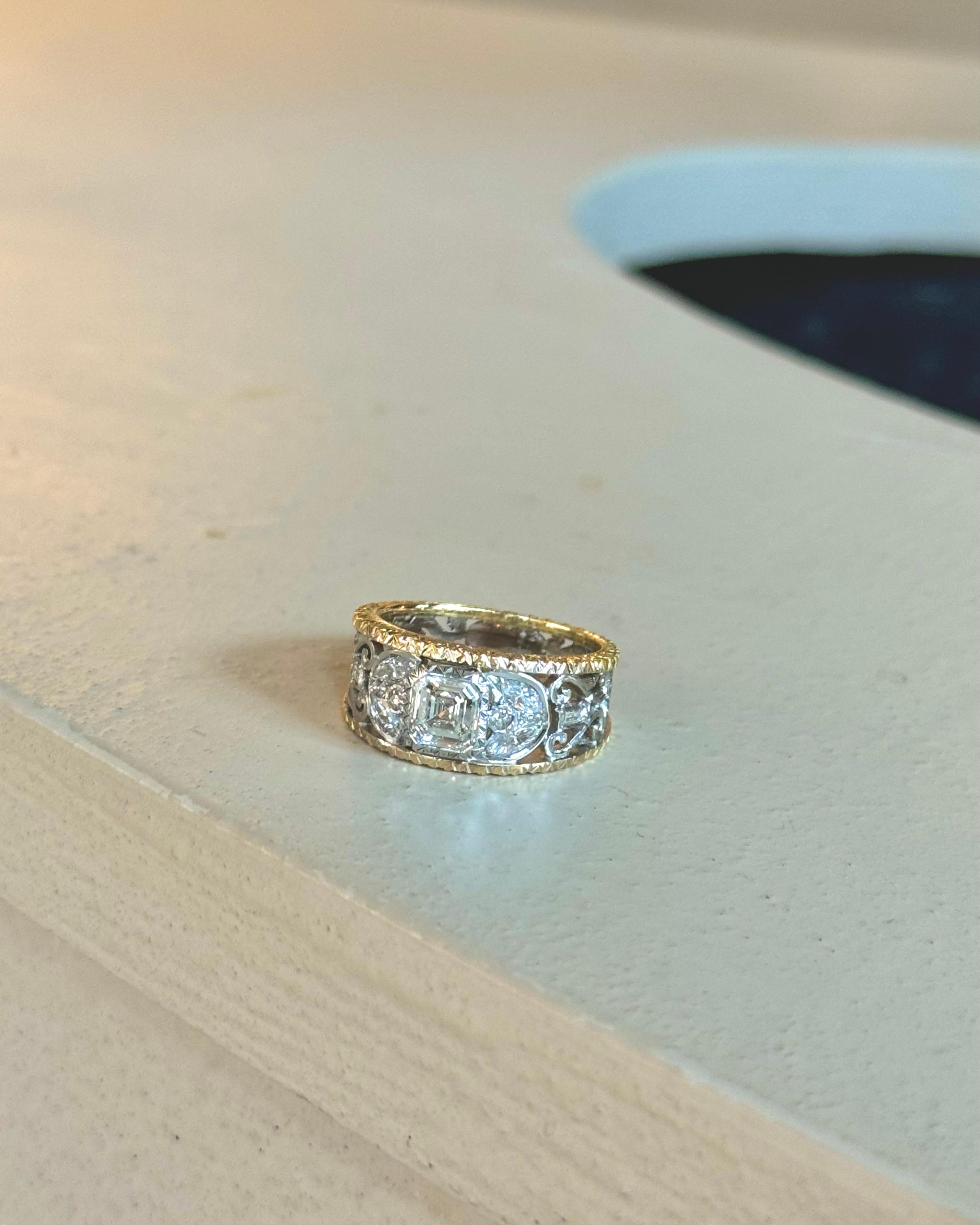 Vintage Zweifarbiger GIA-zertifizierter 1 Karat Diamantring im Angebot 1