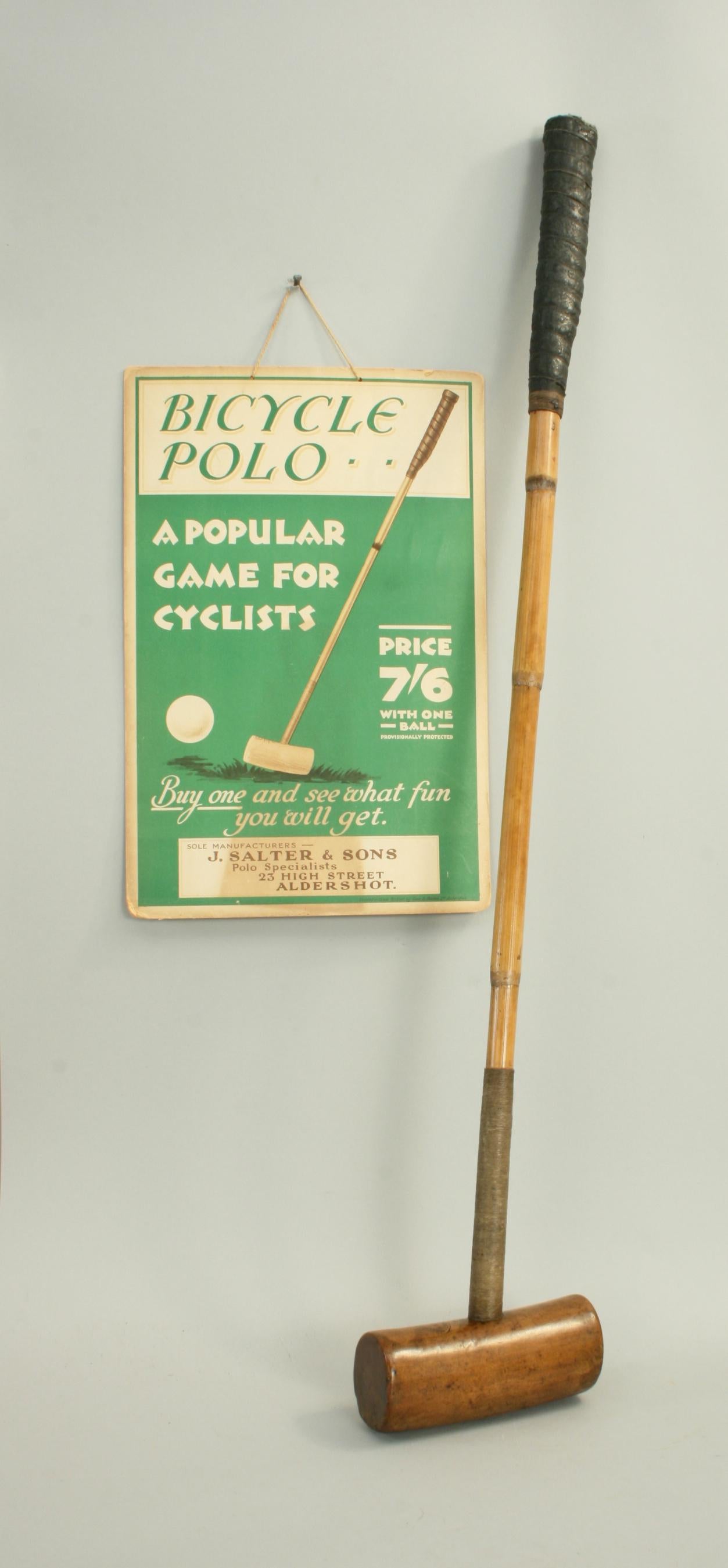 English Vintage Bicycle Polo Advert and Mallet